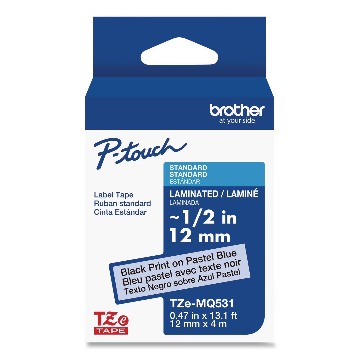 Brother Tz Standard Adhesive Laminated Labeling Tape 0.47 X 26.2 Ft Pastel Blue