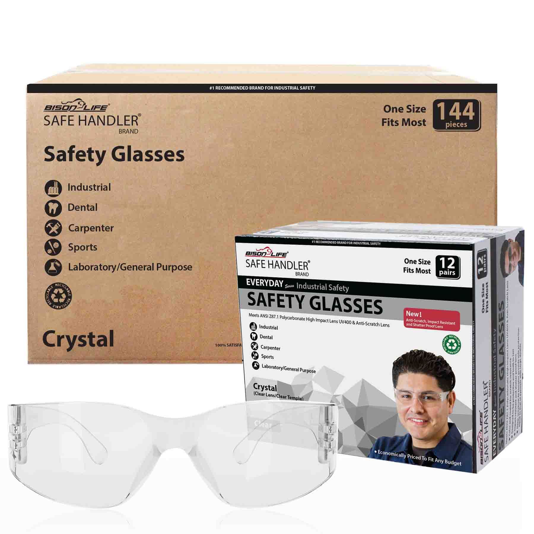 BISON LIFE BIS-SG-02-144-T 144-Pack, Crystal Clear Lens Polycarbonate Safety glasses