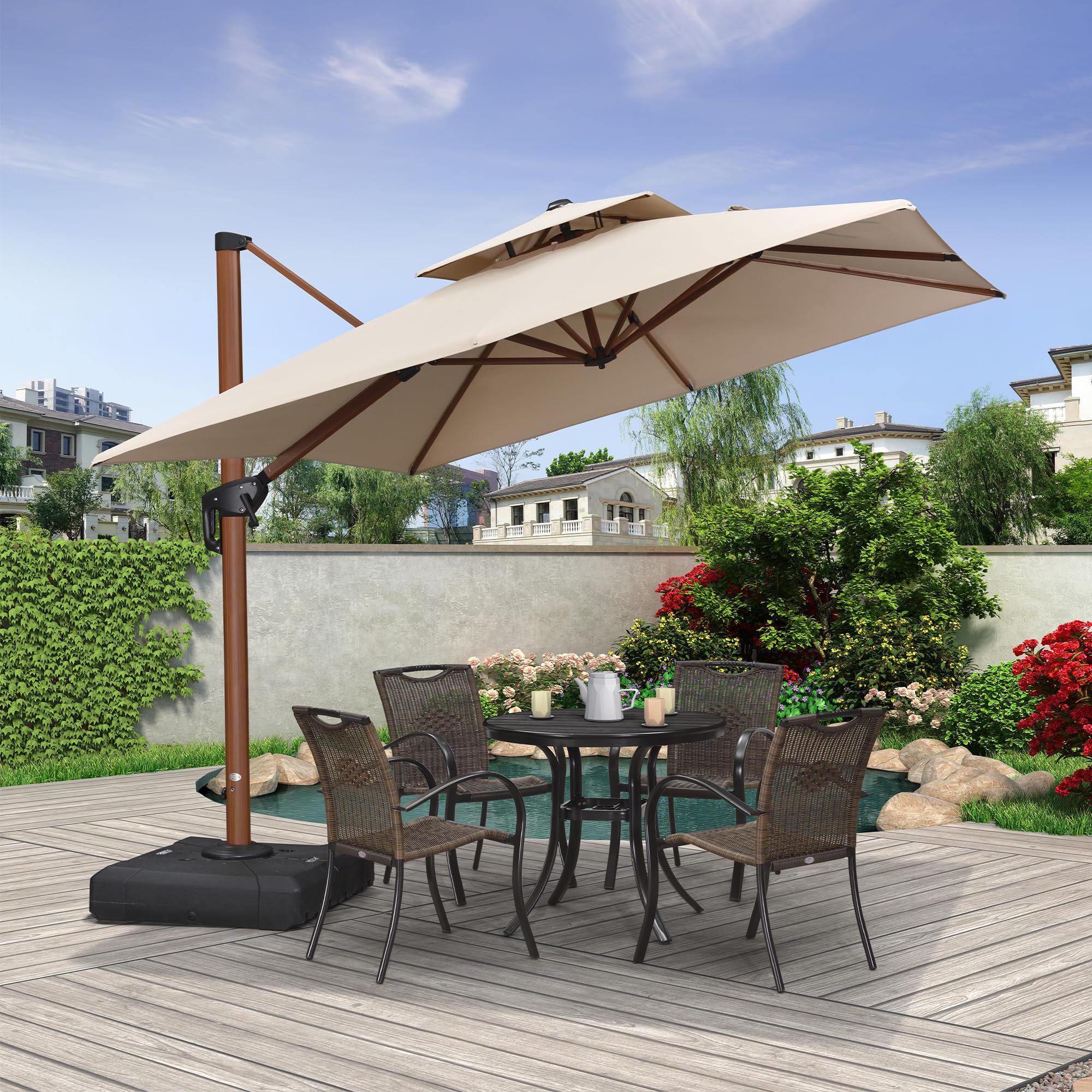 PURPLE LEAF LSGLRSM09-KK 9-ft Aluminum Beige Crank Cantilever Patio Umbrella