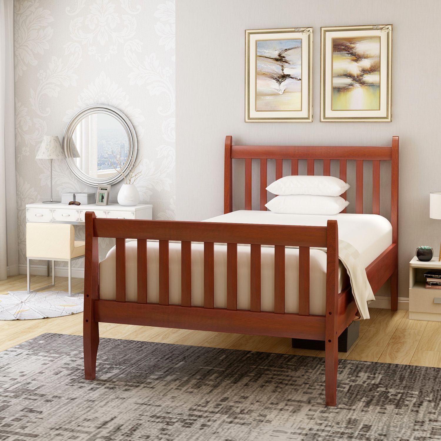JASMODER WF187441DAA Walnut Twin Composite Platform Bed