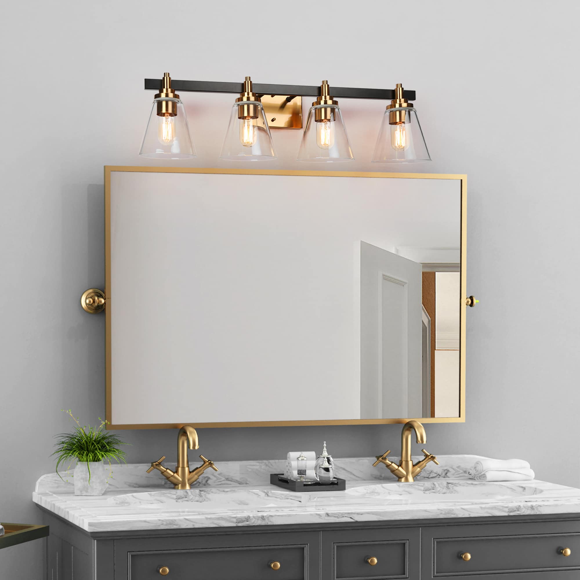 ZEVNI Kevan 32.3-in 4-Light Polished Gold LED Modern/Contemporary ...