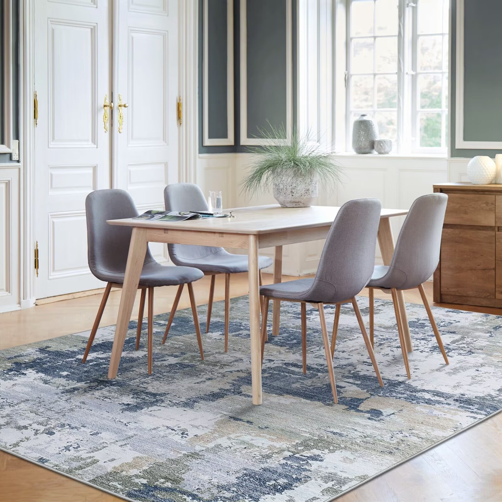 Garvee YXY-LO-PHO-33HU5QHH 5 x 7 (ft) Loomed Gray/Green Rectangular Indoor Abstract Mid-Century Modern Machine washable Area rug