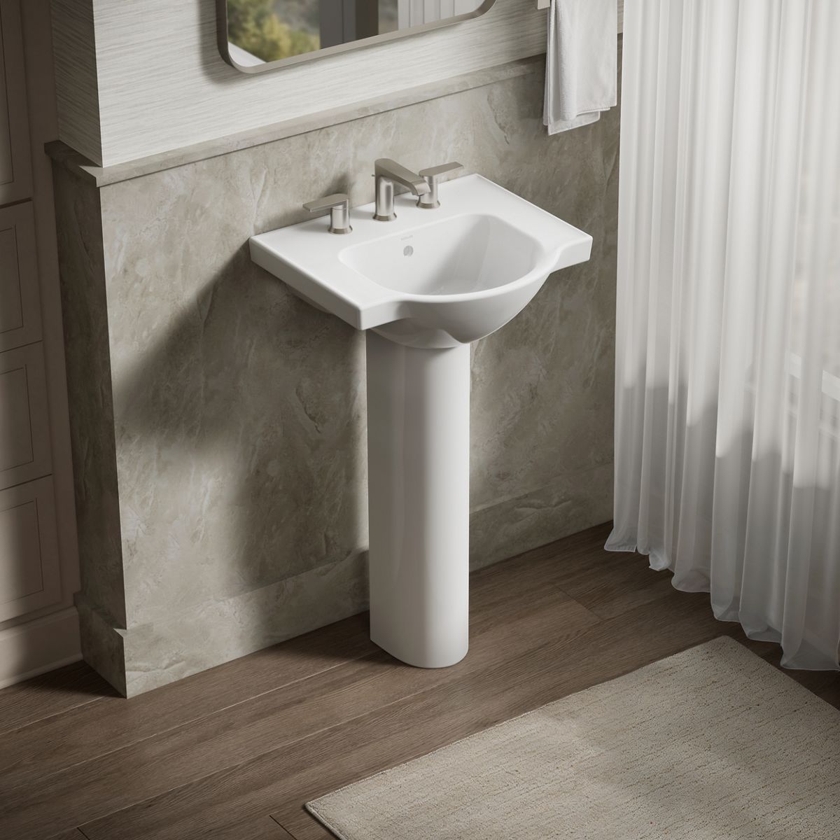 KOHLER 5247-8-0 Veer Vitreous china Traditional White Pedestal Sink Top ( 21-in x 10.0-in x 21.25-in