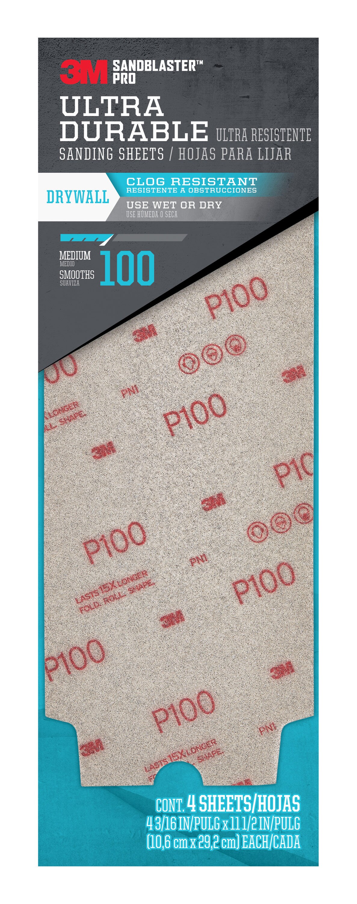 3M 2014SBP-100UFD SandBlaster Pro Medium 100-Grit Sheet Sandpaper 4.1875-in W x 11.5-in L 4-Pack