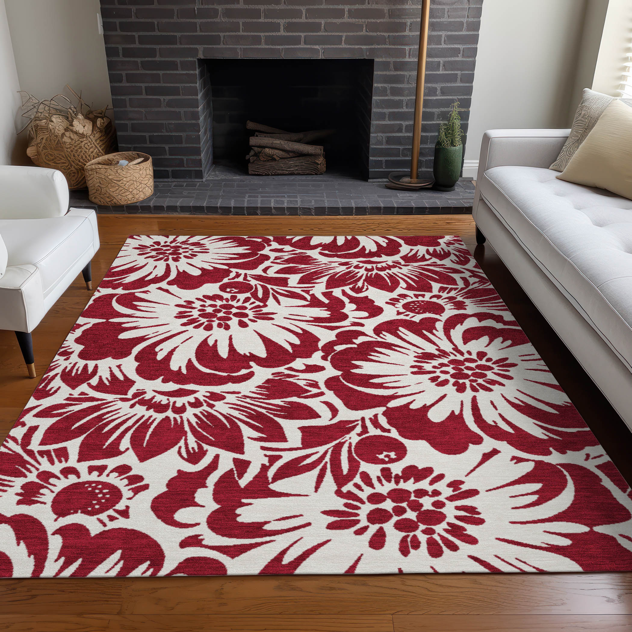 Addison Rugs ACN551BN8X10 Chantille ACN551BN 8 x 10 (ft) Polyester Burgundy Rectangular Indoor/Outdoor Abstract Farmhouse/Cottage Machine washable Area rug