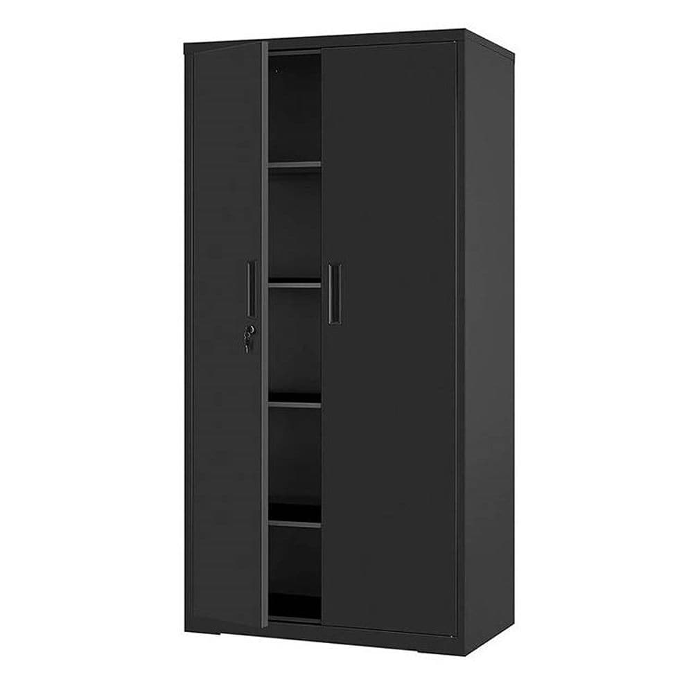 Slickblue - Black Steel Storage Cabinet (70.9H x 31.5W x 15.7D Inches) Lockable 4 Adjustable Shel...