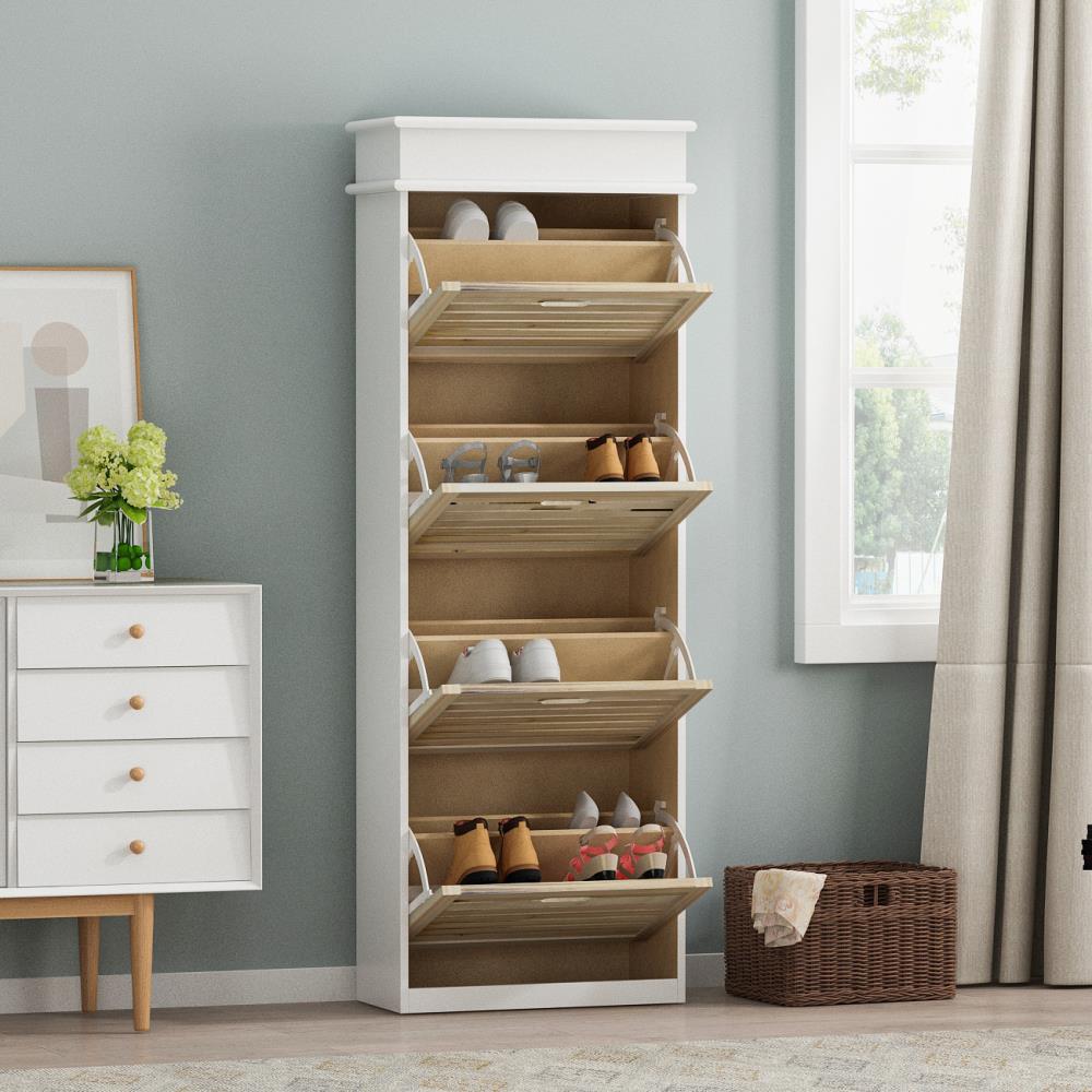 FUFU&GAGA 70.9-in H 8 Tier 14 Pair White Wood Shoe Cabinet in the Shoe  Storage department at