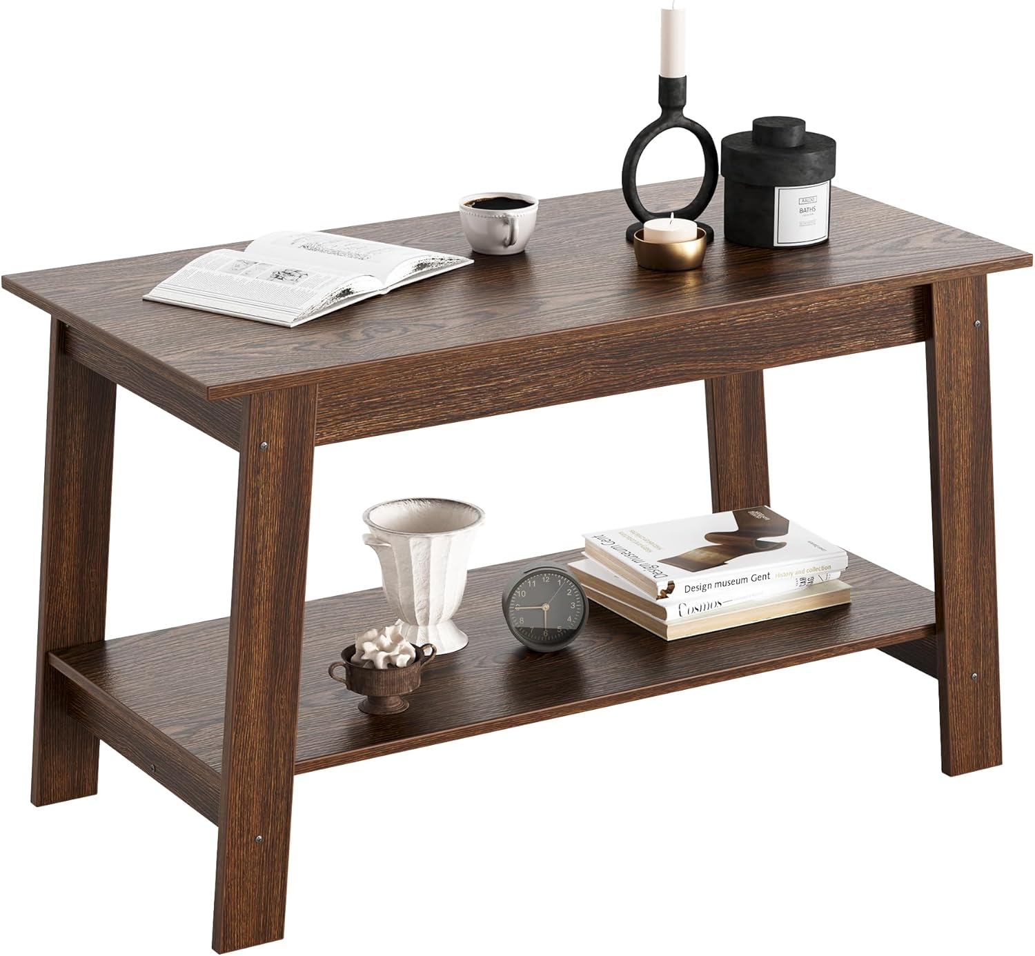 Qeetex LHF-BZ-PHO-1488EQ4F 2-Tie Coffee Table Rustic Wood Living Room Tables with Open Rectangular Storage Compartment Coffee Tables for Living Room Outdoors Home Office Bedroom - Walnut