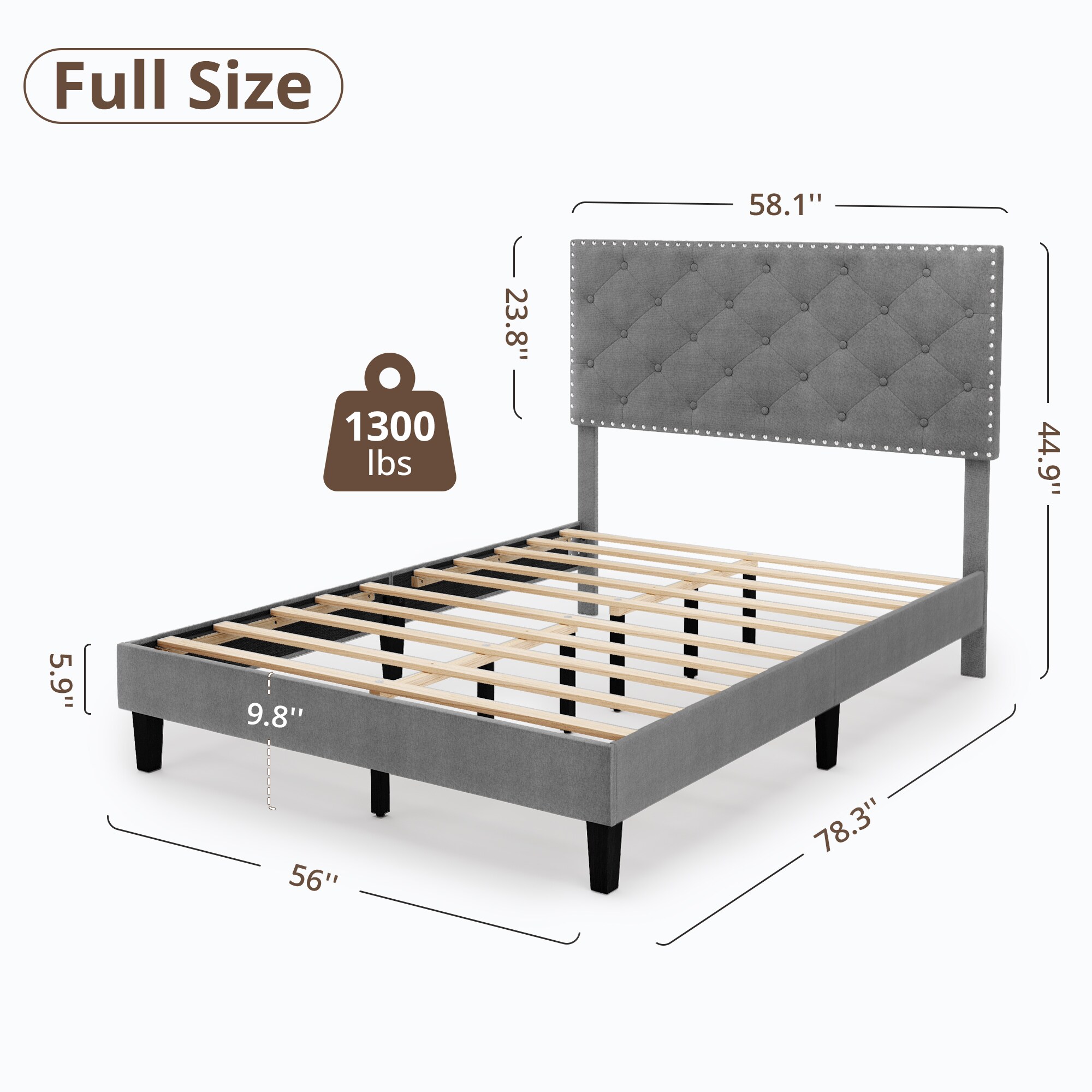 LUE BONA Gray Full Wood Bed Frame in the Beds department at Lowes.com
