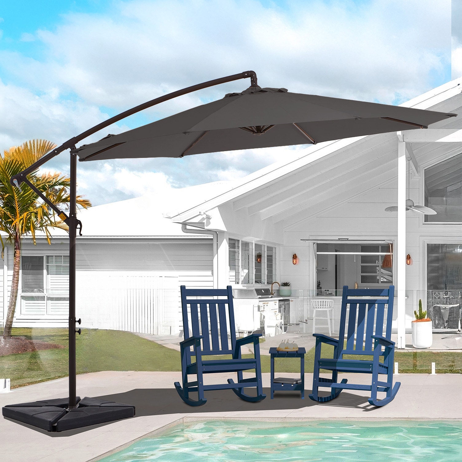 VOUA 10XJSD-GR 10 Steel Gray Crank Offset Patio Umbrella with Base