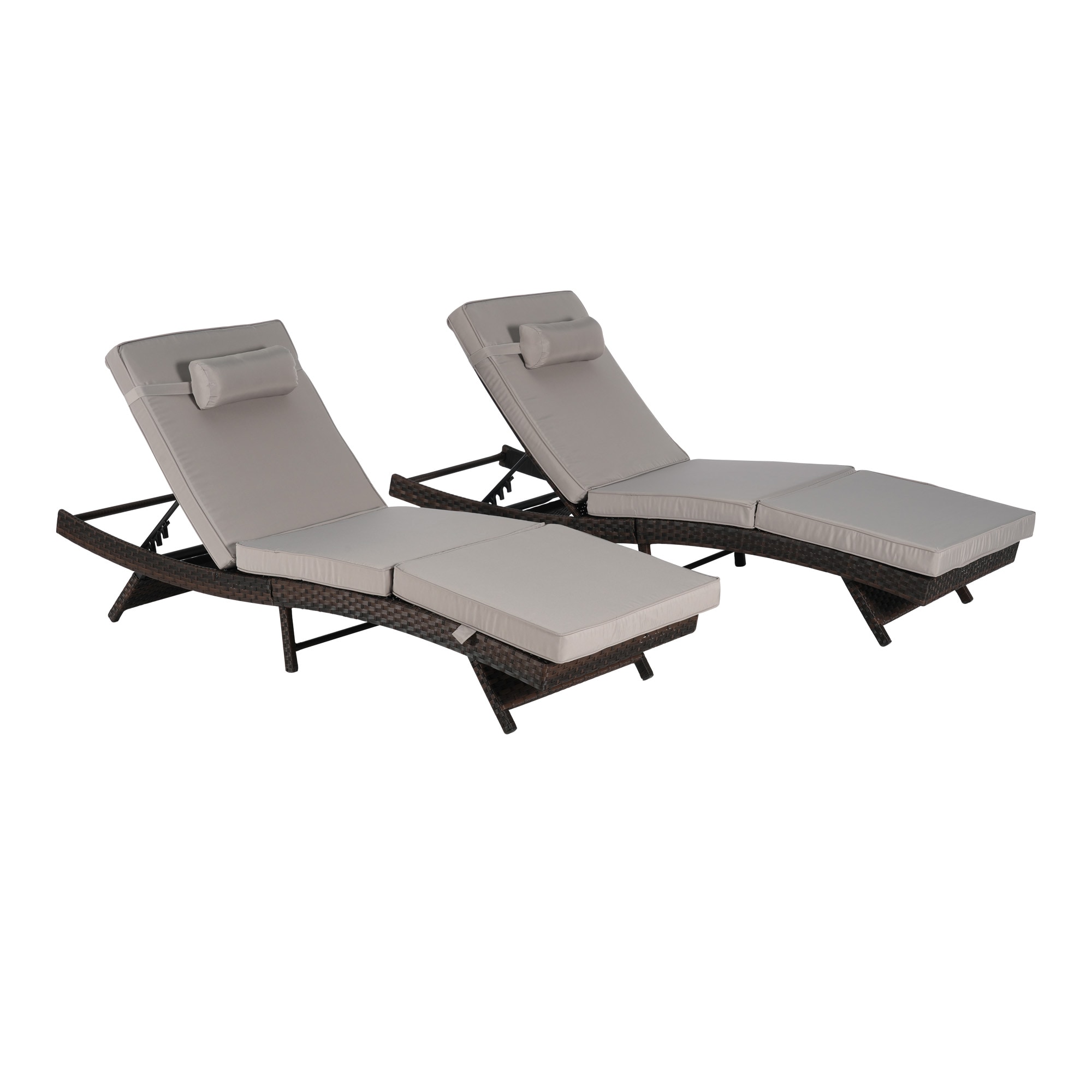 Gaierptone CRXNRN4XO40 Long Reclining Chair Set of 2 Rattan Dark Gray Steel Frame Stationary Chaise Lounge Chair with Light gray Cushioned Seat