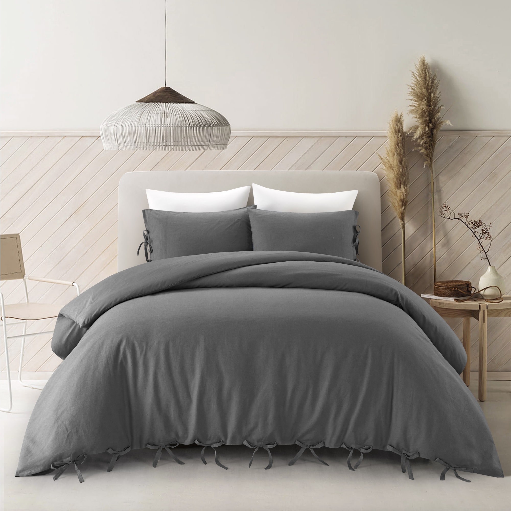 Grace Living GDS358-31DGK-LS Aniylah Dark Grey Solid King/California king Duvet cover Linen