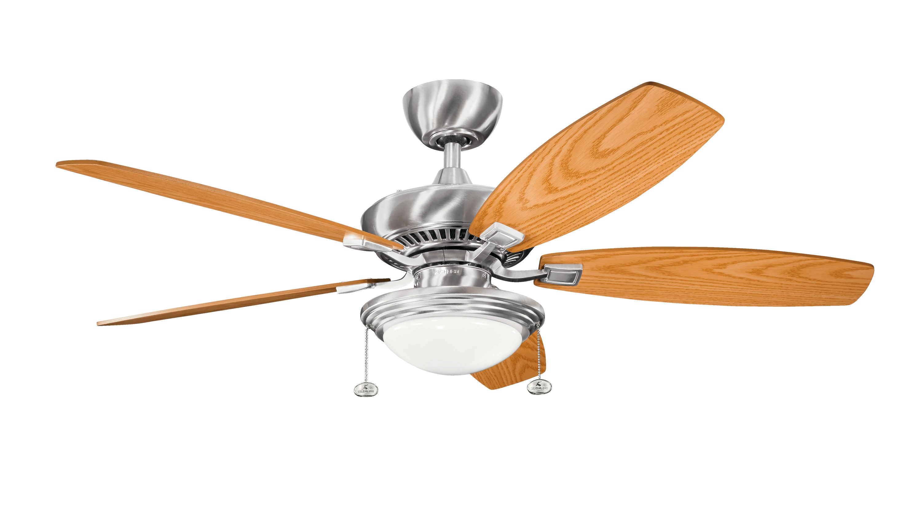 Kichler 300026BSS Canfield Select 52-in Integrated LED Brushed Stainless Steel with Medium Oak/Dark Oak Blades Ceiling Fan With Light ( 5 -Blade )