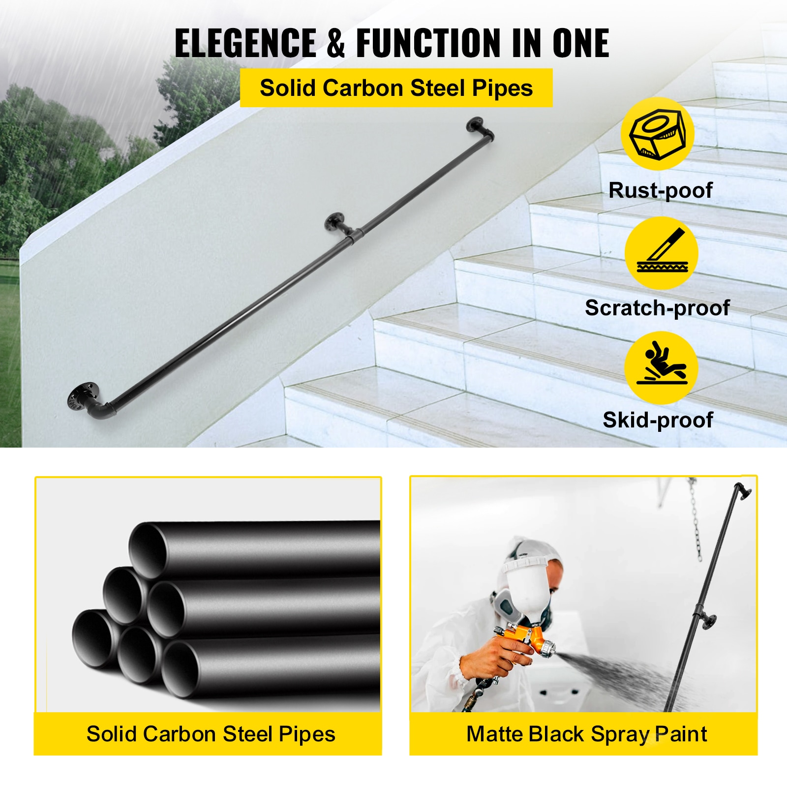 Matte Black PVC and Stainless Steel Stair Handrail