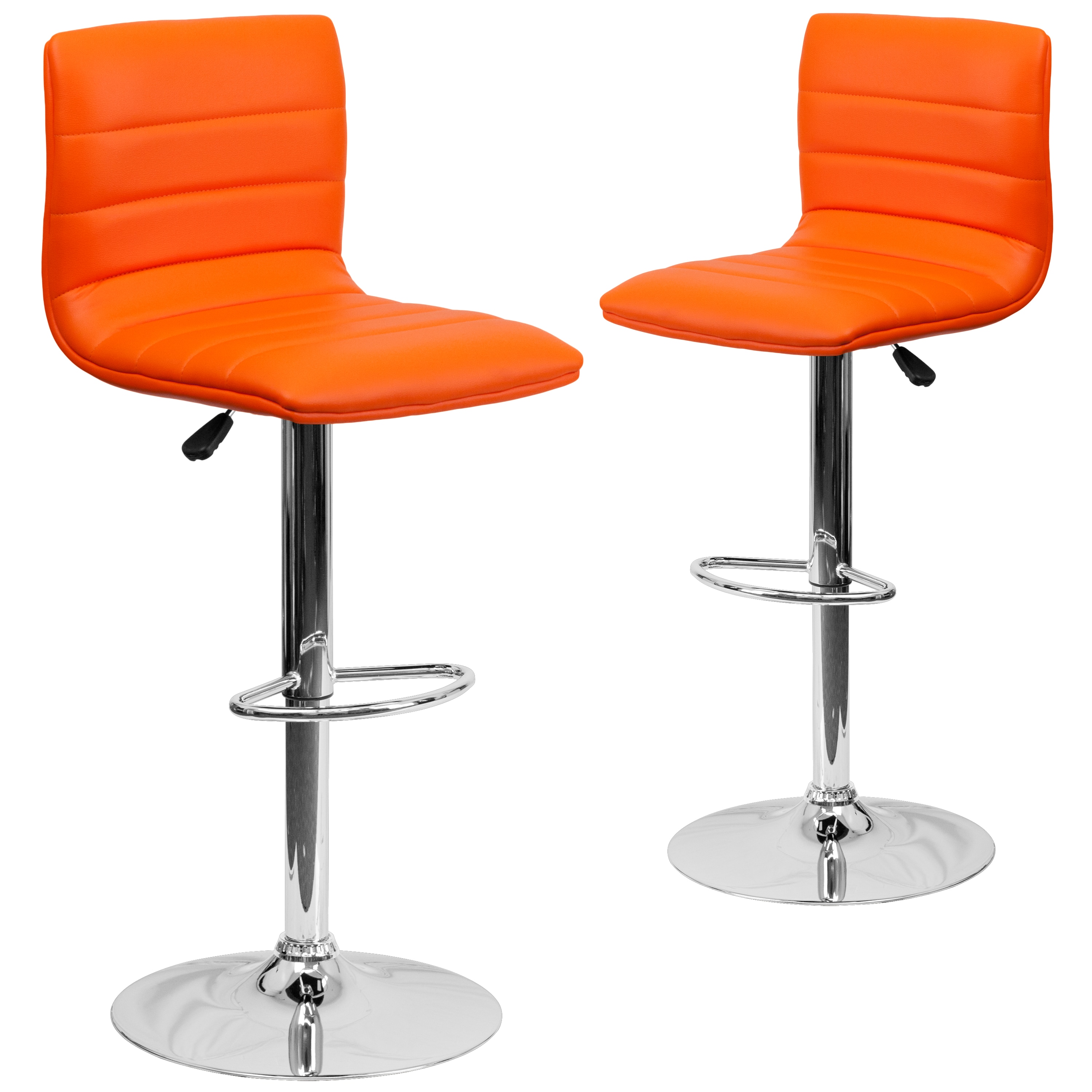 Set of 2 Orange 33-in H Adjustable height Upholstered Swivel Metal Bar Stool Back | - Flash Furniture 847254071666