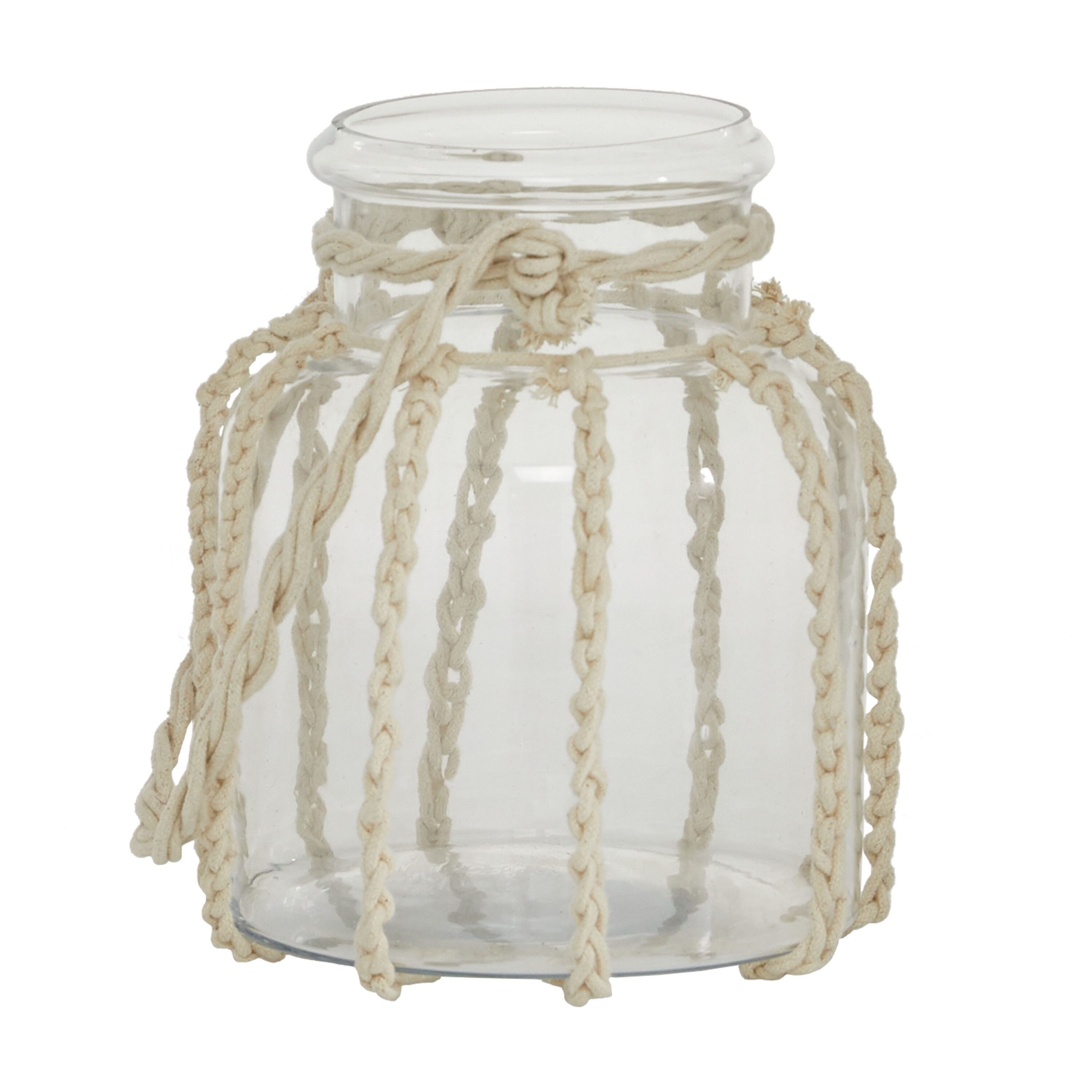 Coastal Charm Wooden Hanging Candle Lantern, 8" Clear Glass