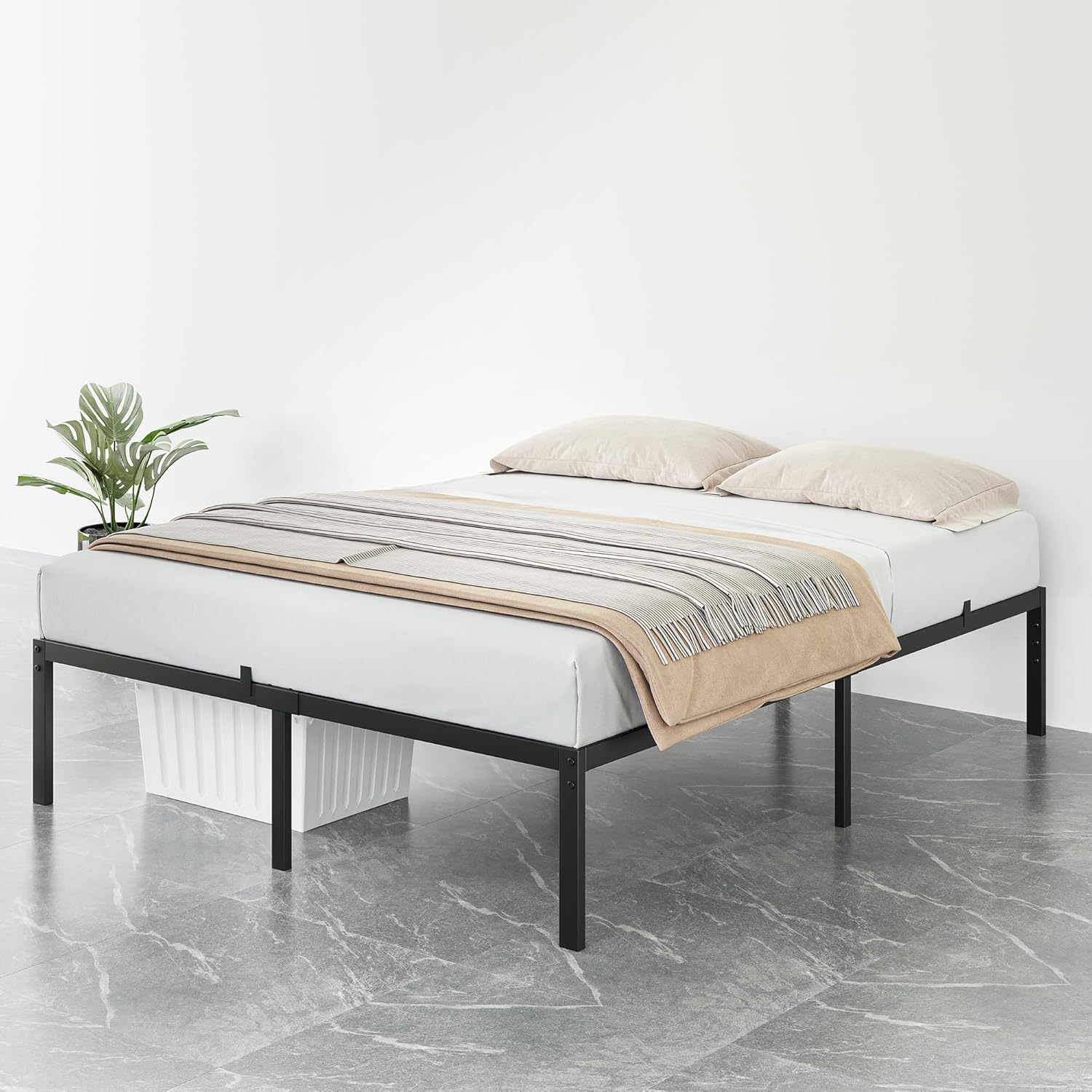 Qeetex LHF-BED-PHO-0YIOKMVC 14 Inch Queen Bed Frame Queen Size Metal Platform Bed Frame with Storage Under Bed Sturdy Structure Easy Assembly No Box Spring Needed Noise Free Black