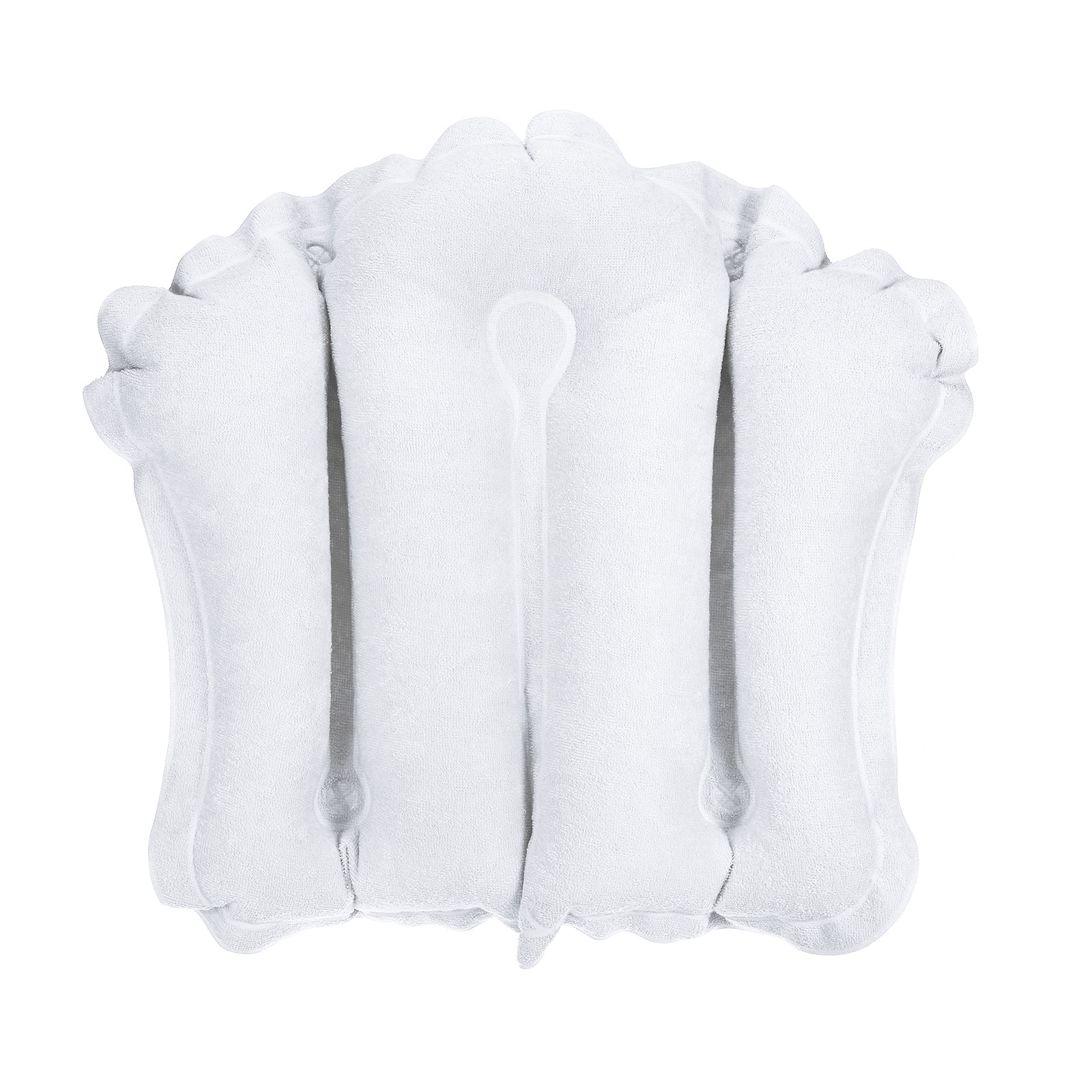 PATIKIL Inflatable Bath Pillow with Suction Cups Terry Cloth Covered Shell Shape Bath Pillow Neck Support for Bathtub Hot Tub White
