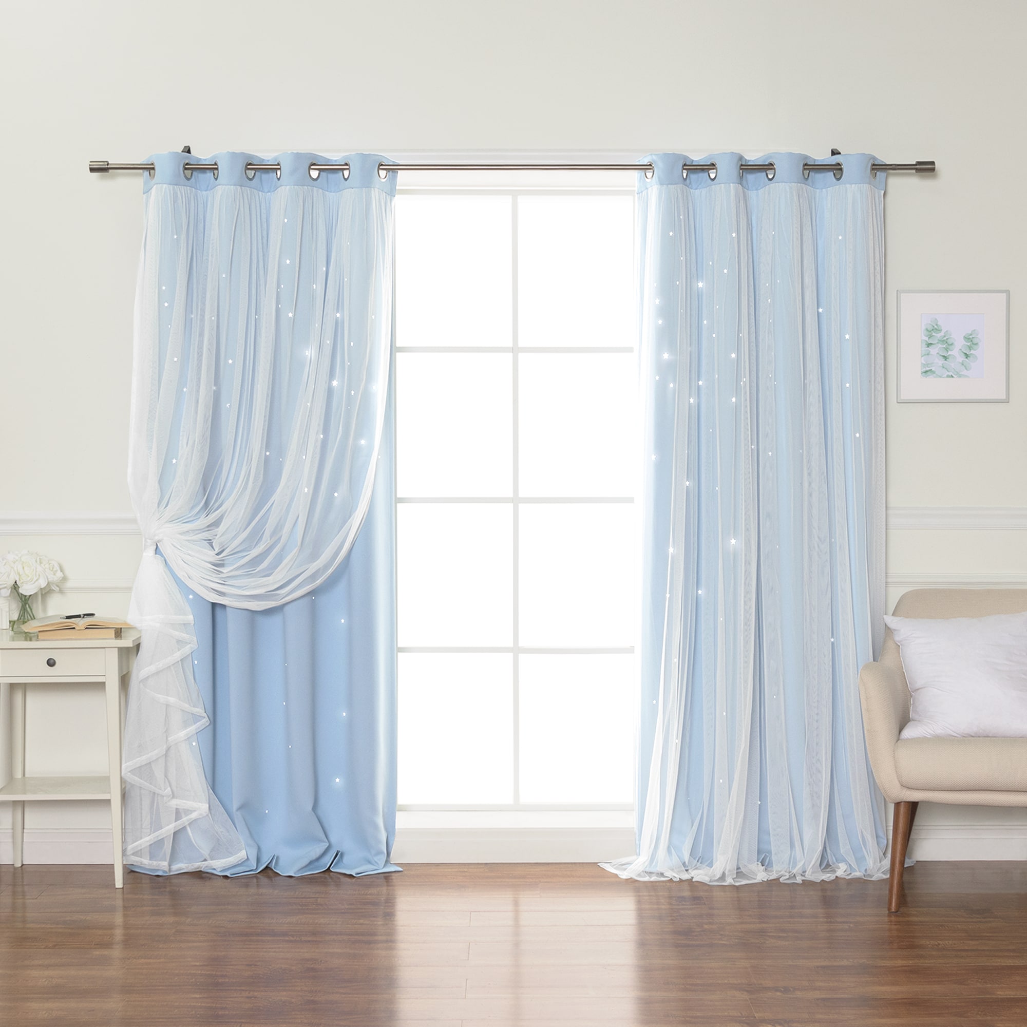 Best Home Fashion YG-04-96-SKYBLUE 96-Inches Sky Blue Blackout Grommet Curtain panel pair
