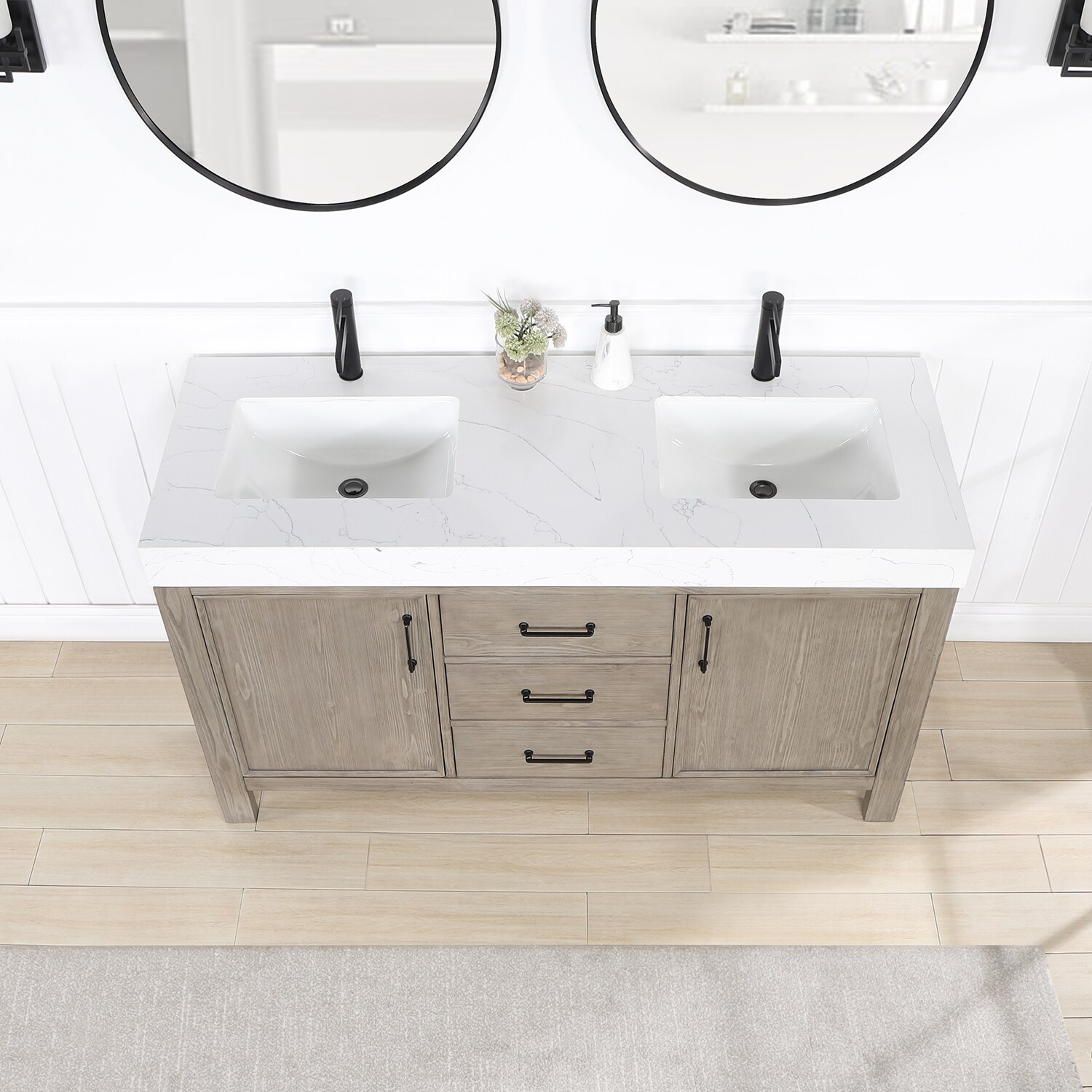 Vinnova León 60-in Fir Wood Grey Finish Undermount Double Sink Bathroom ...