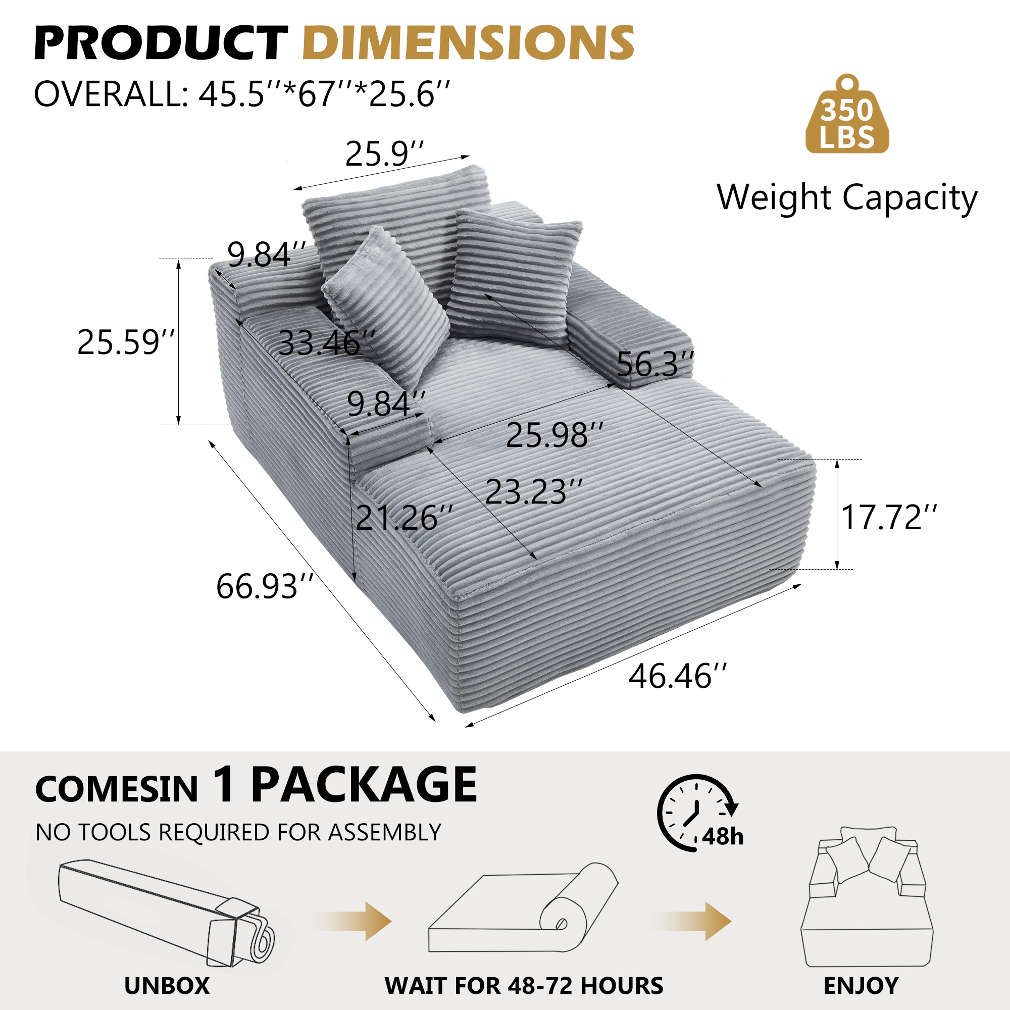 Hrinhom HC-D2041-GREY Chaises-Settees - View #3