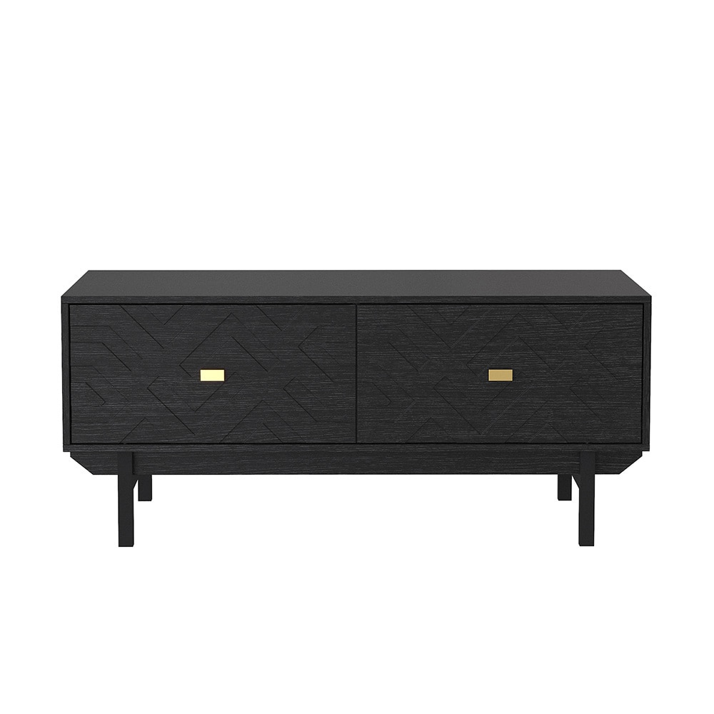 Homsee V-KF200285-01 Sophisticated Black Embossed Coffee Table with Gold Tapered Handles and Spacious Storage Drawer