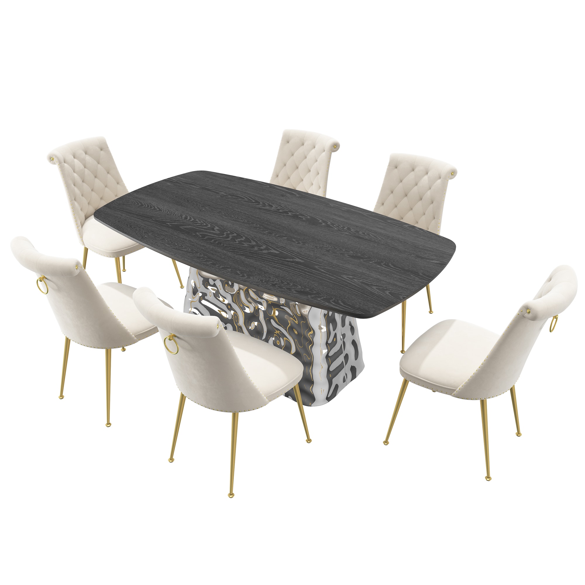 Clihome CL-1676D703BG Beige Chair/Black Table Contemporary/Modern Dining Room Set with Rectangular Table ( Seats 6 )