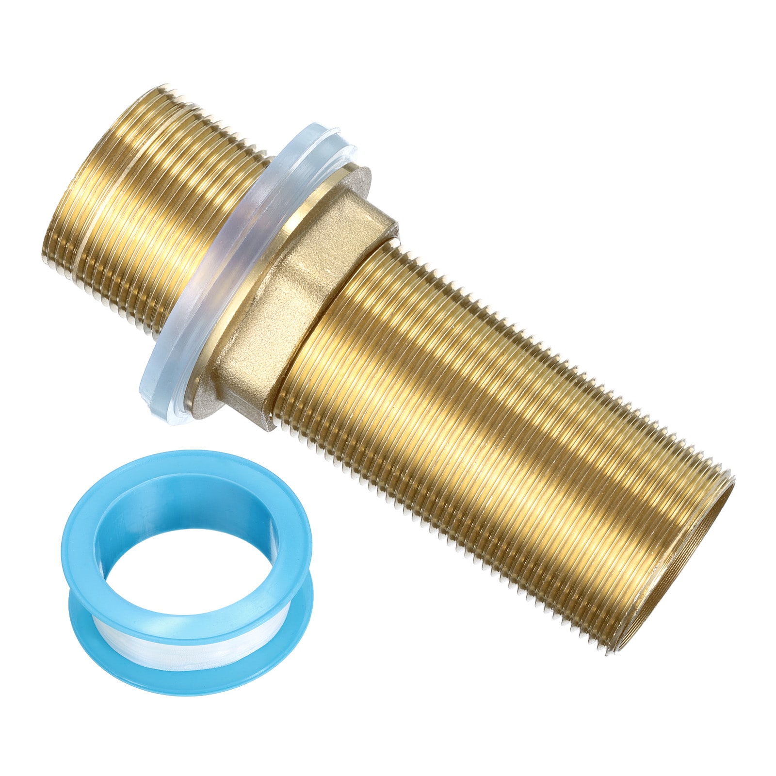 Unique Bargains 4inch Faucet Mount Extension Shank Brass Threaded Pipe Lengthen Mounting Shank Lengthen Fixed High Foot with Nut and Gasket Golden 1pc