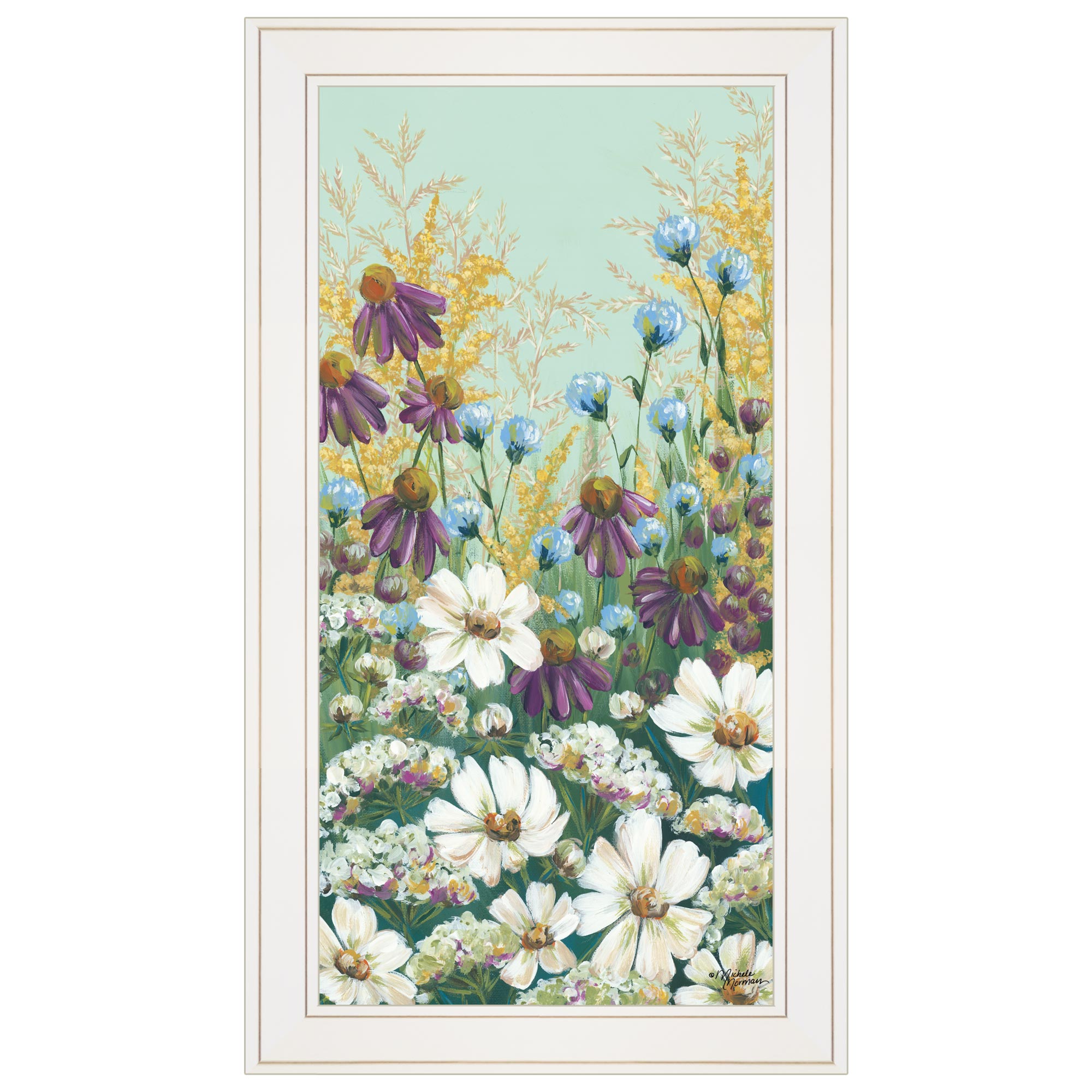 Trendy Decor 4U MN101-226G Floral Field Day Michele Norman White Wood Framed 27-in H x 15-in W Vintage/Retro Paper Print