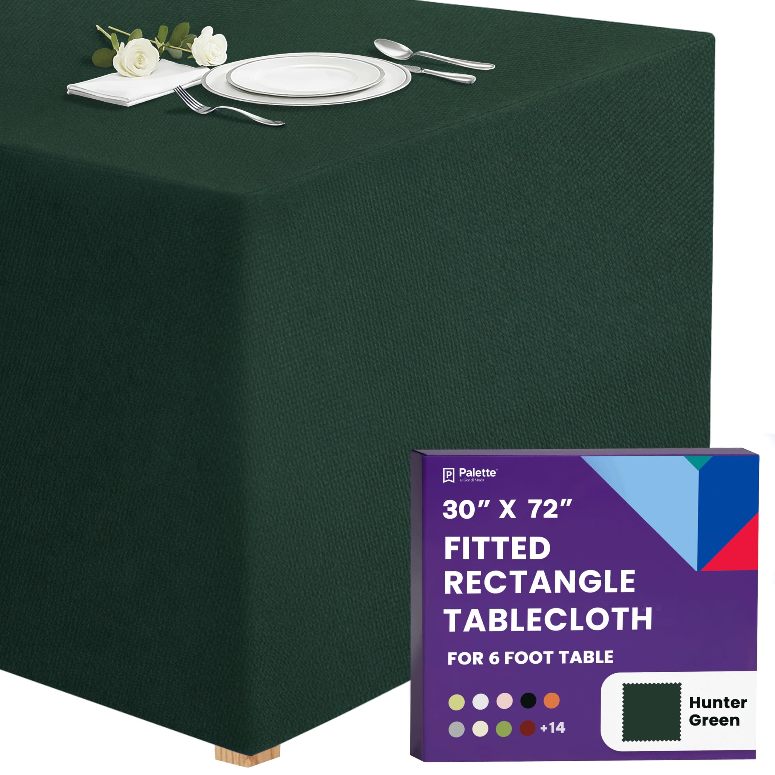 Gee Di Moda  Fitted Tablecloth - 6 Ft Inch Hunter Green Fitted Table Cloth - Heavy Duty Washable Fabric - for Buffet Table Holiday Party Dinner Wedding and Baby Shower
