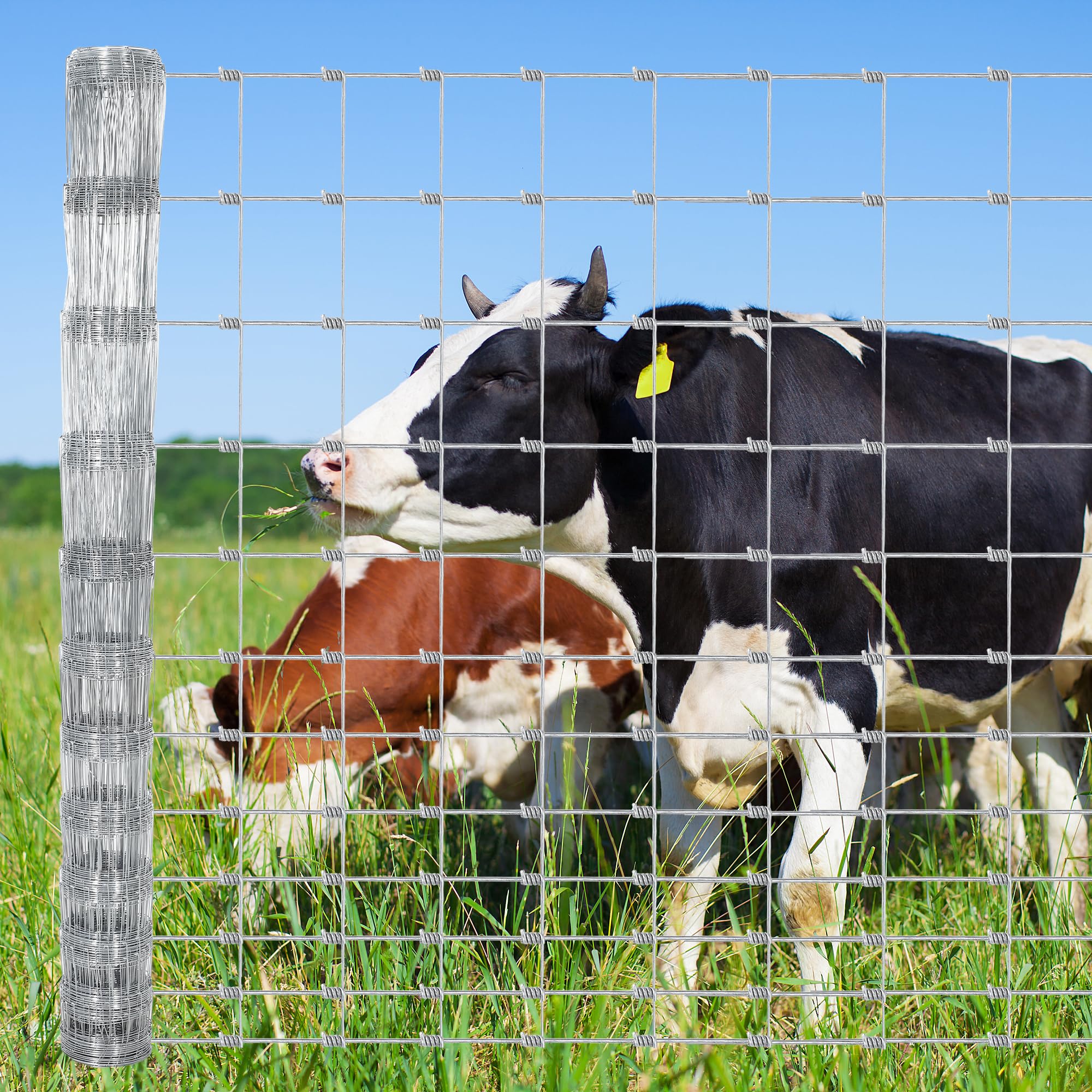 Garvee 6Ft x 100Ft Galvanized Wire Fencing Cattle Farm Fence Deer Fences Heavy Zinc Goat Fences for Goat Deer Yard Livestock Protection