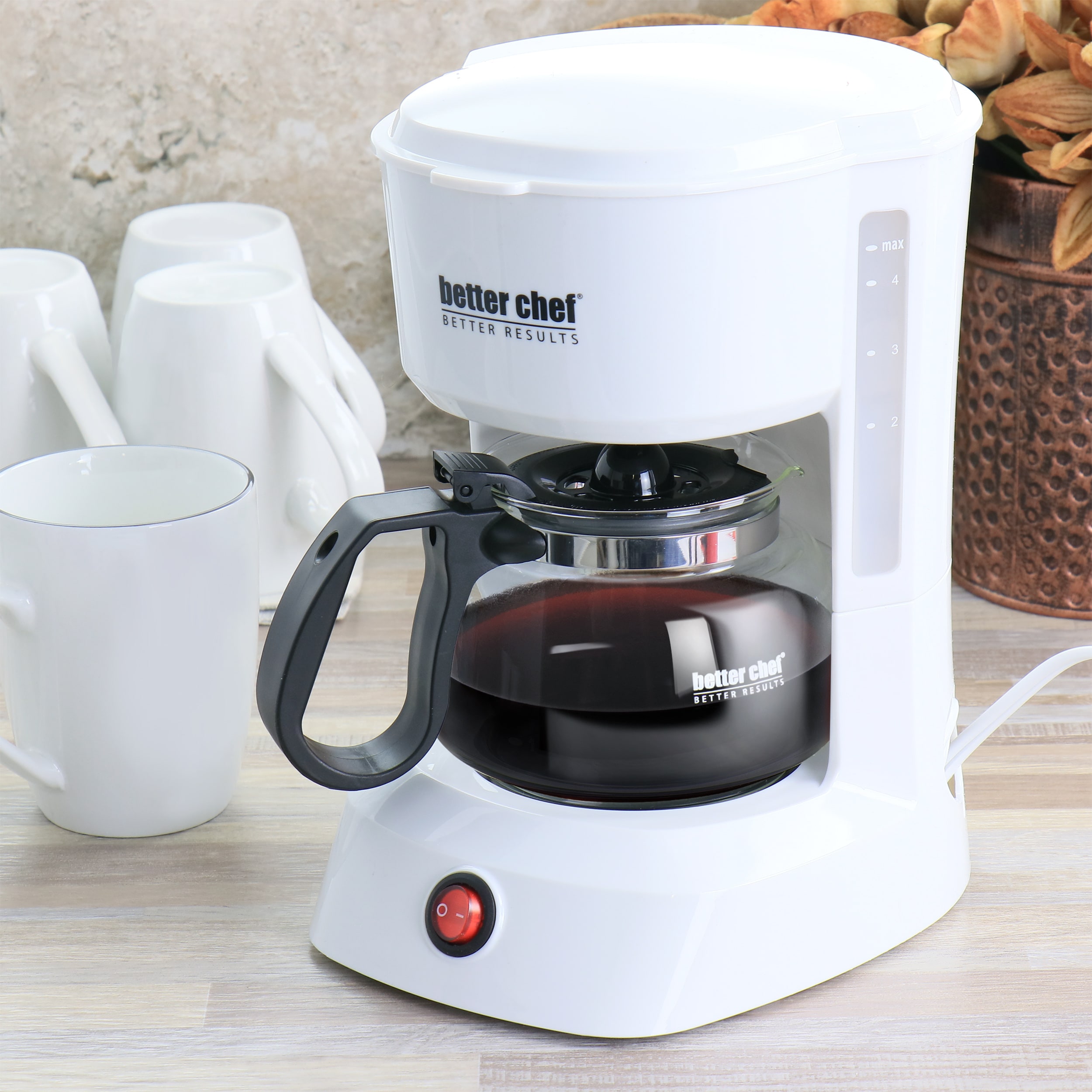 Better Chef 4-Cup Compact Coffee Maker with Removable Filter Basket, White