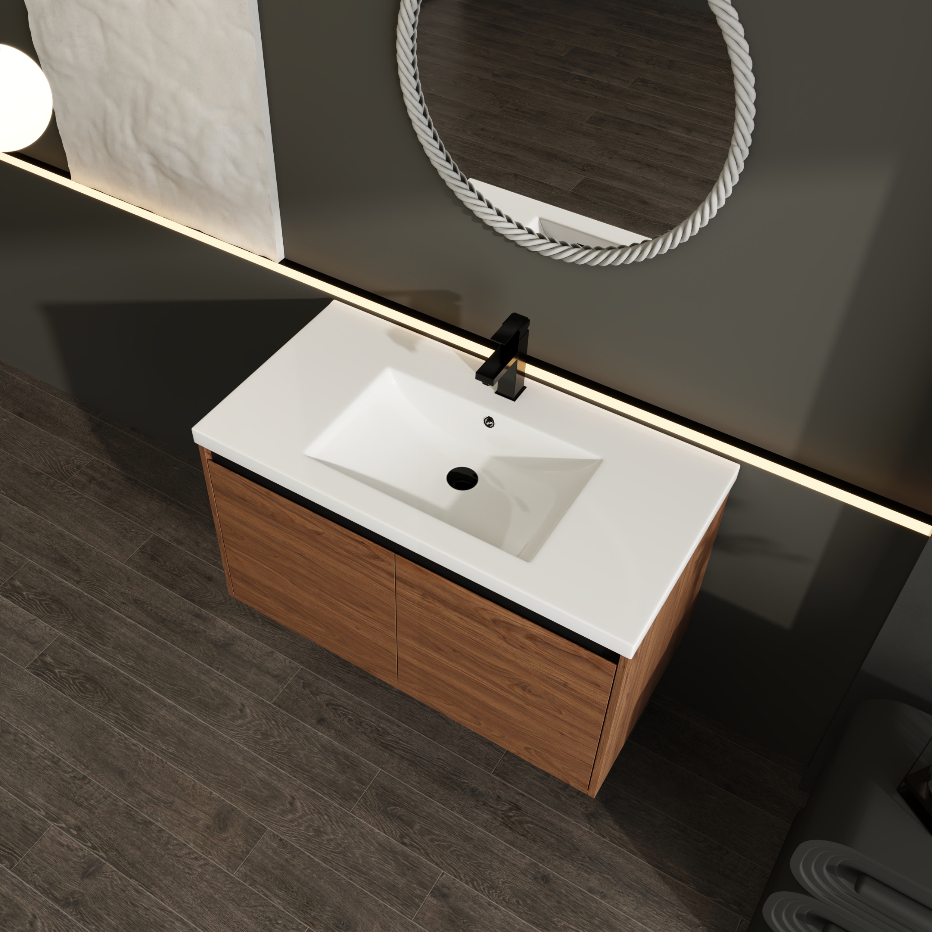Tahanbath Brown 36 Inch Bathroom Vanity with resin Countertop Sink 2 Doors Bathroom Cabinet Set