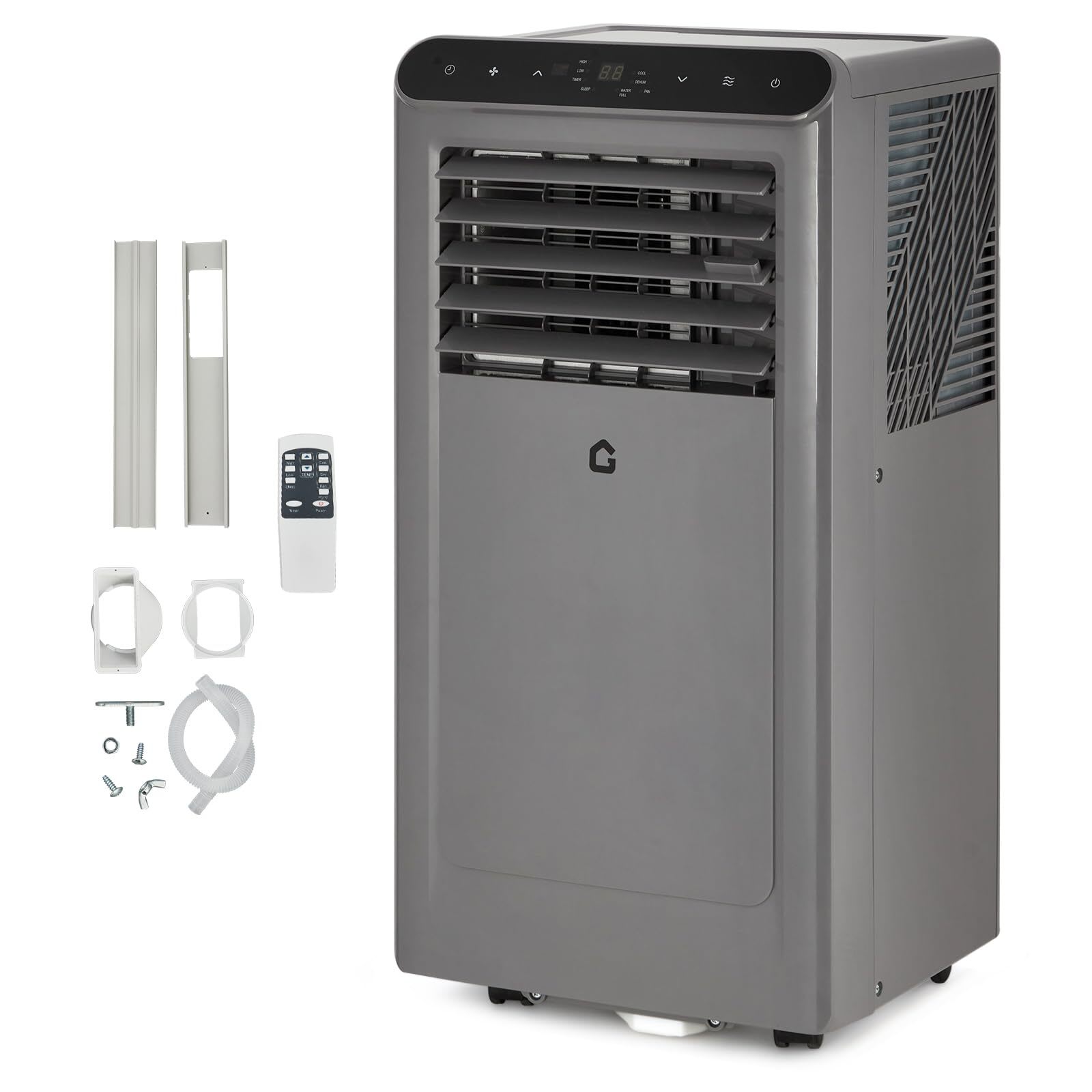 Garvee 10000 BTU Portable Air Conditioners with Dehumidifier Fan Standing Air Conditioner Cools Up to 450 Sq Ft Smart Mode Remote Auto Swing 24H Timer Include Installation Kits Grey