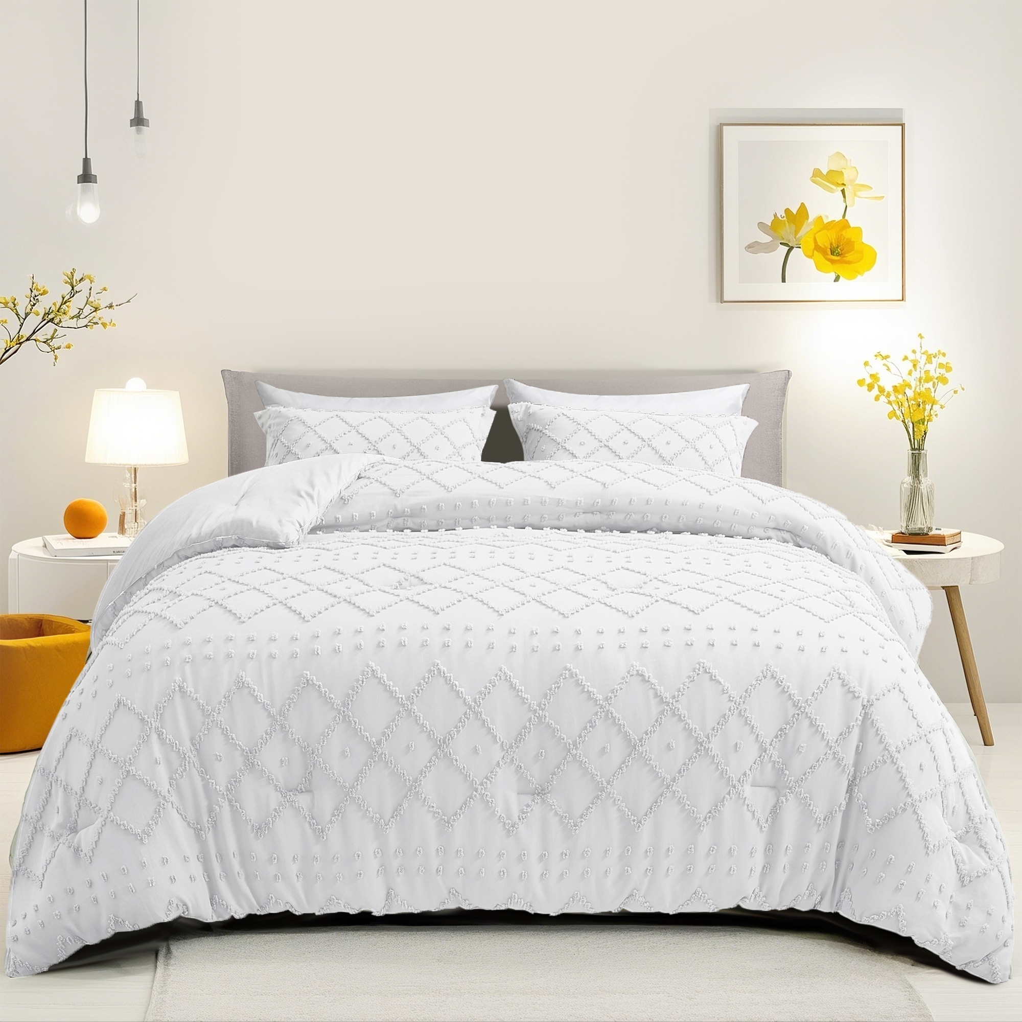 JEAREY JE-JHZS-WH-Q Microfiber 7 -Piece White Queen Comforter Set