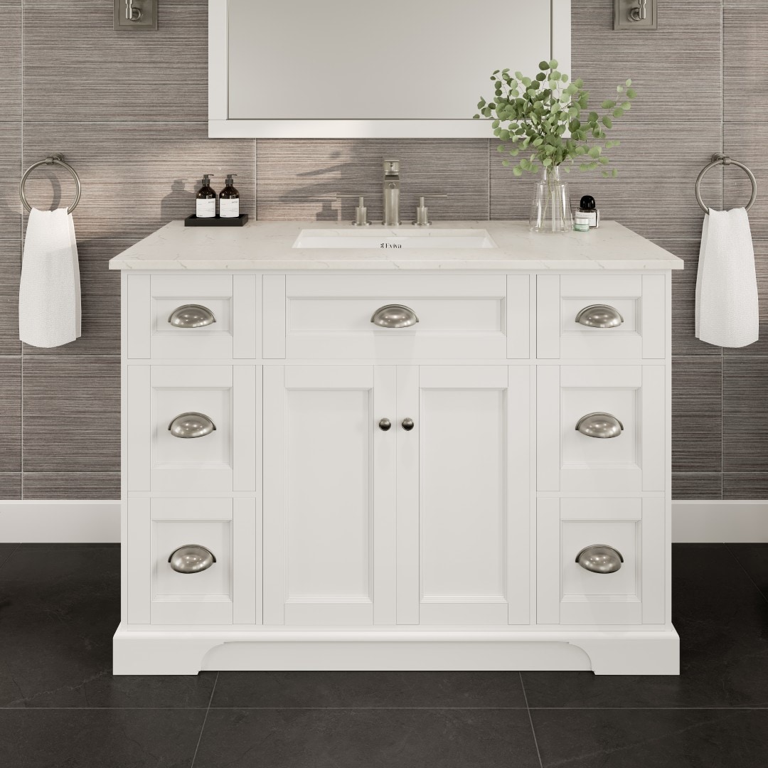 Eviva EVVN666-48WH Epic 48-in White Undermount Single Sink Bathroom Vanity with White Quartz Top