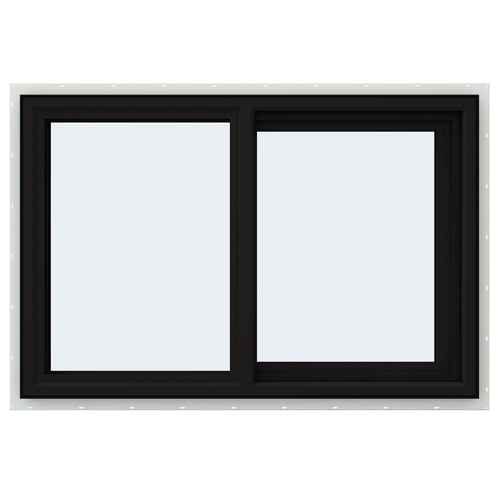 JELD-WEN LOWOLJW234900106 FiniShield V-4500 35-1/2-in x 23-1/2-in Black Exterior White Interior Right-Handed Vinyl Sliding Window Annealed Glass (Full Screen Included)
