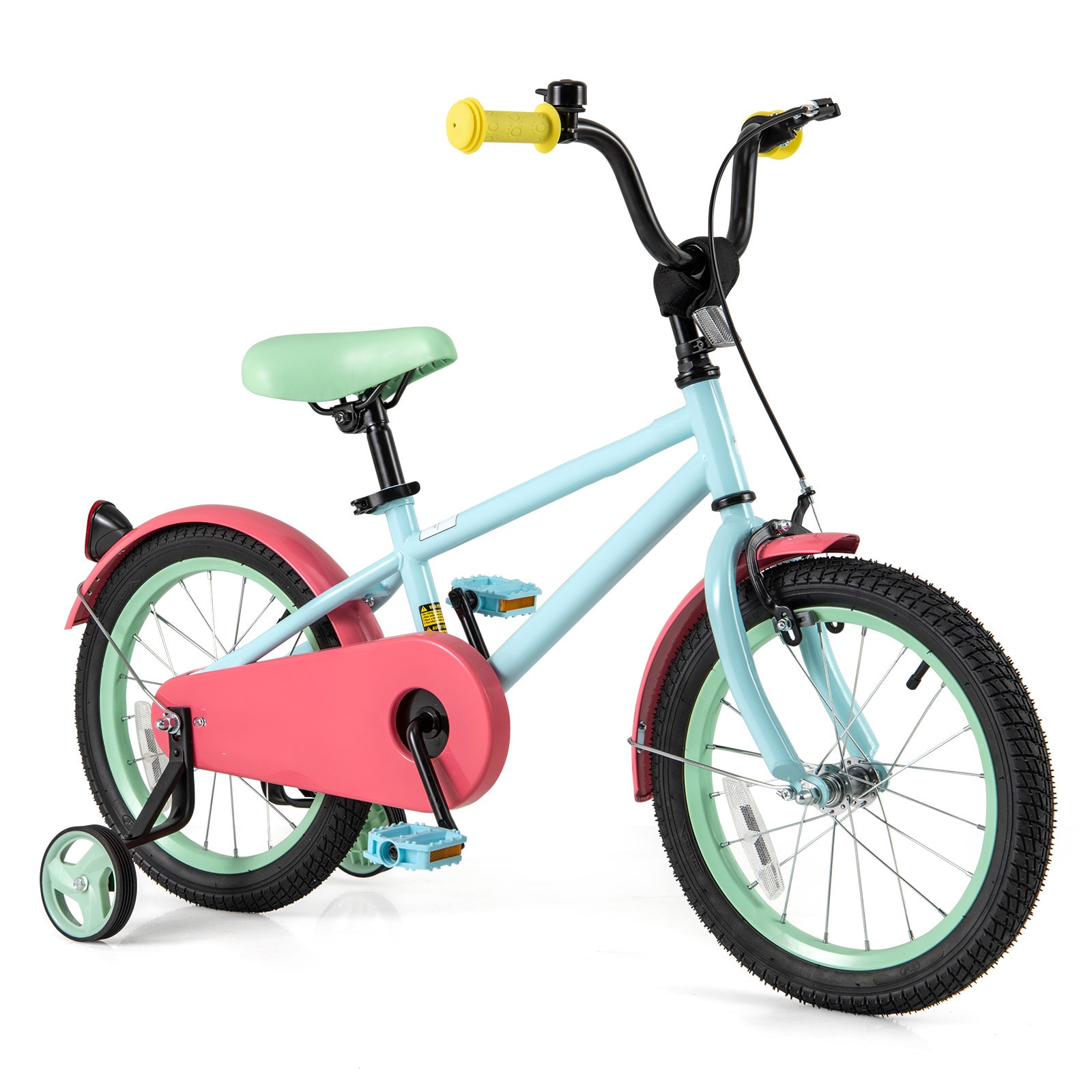 Slickblue D-CO-61-LB77101ST 16-Inch Kids Bicycle with Training Wheels Adjustable Seat and Hand Brake for Outdoor Pavement Use- Blue