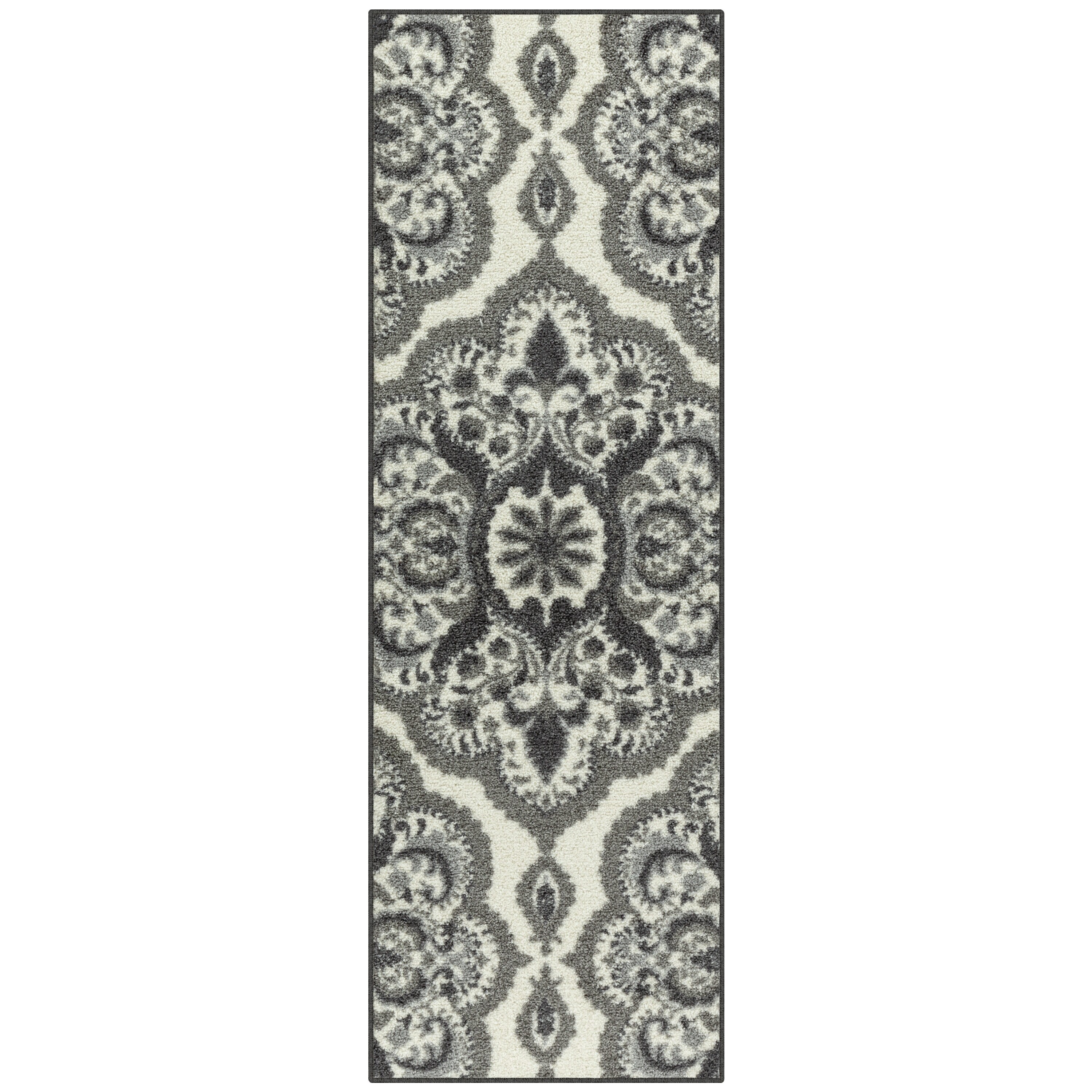 Transitional Gray Medallion Tufted Runner Rug 2' x 6'
