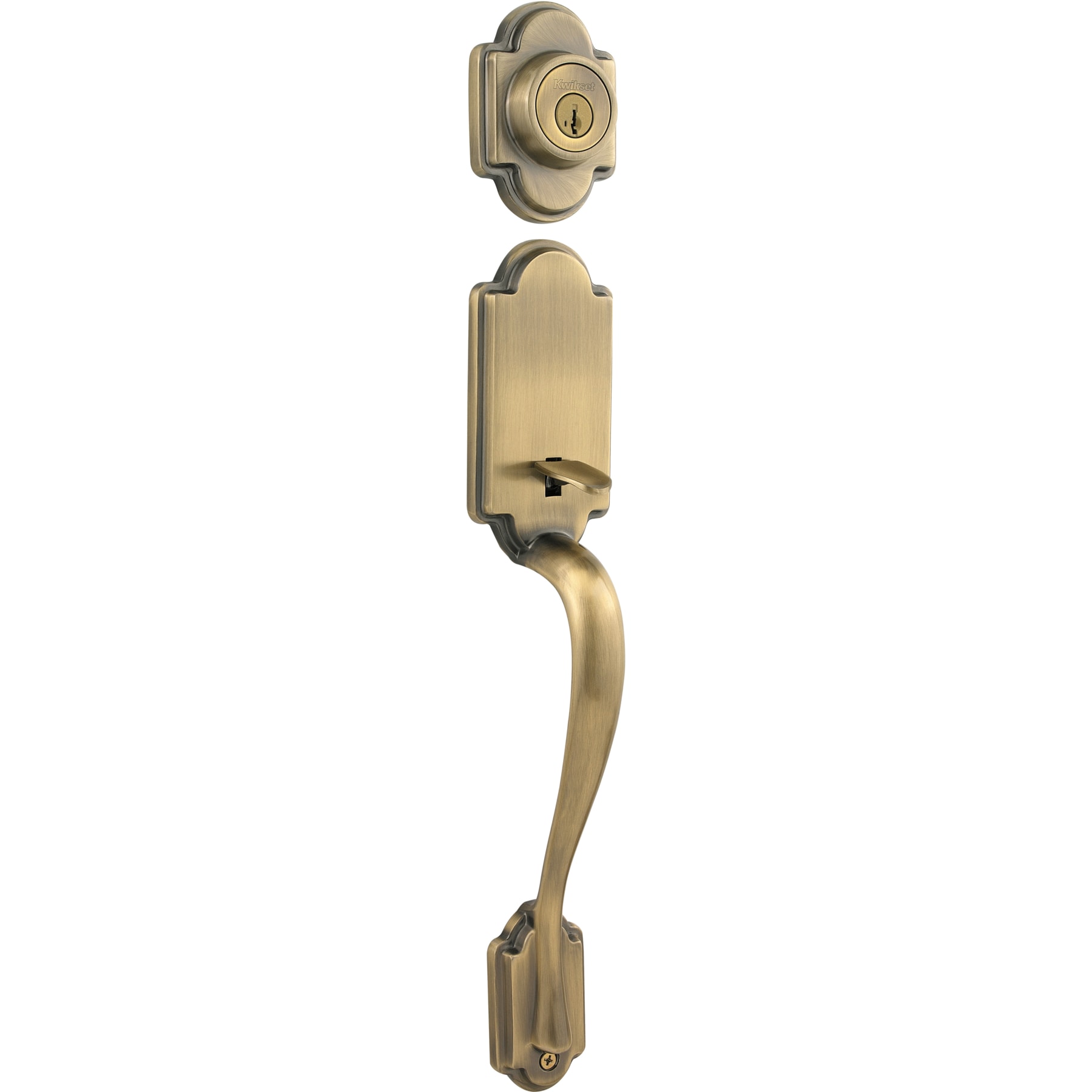 Kwikset Signatures Arlington Antique Brass Single-Cylinder Deadbolt Entry  Door Handleset with Lido Lever and Smartkey in the Handlesets department at 