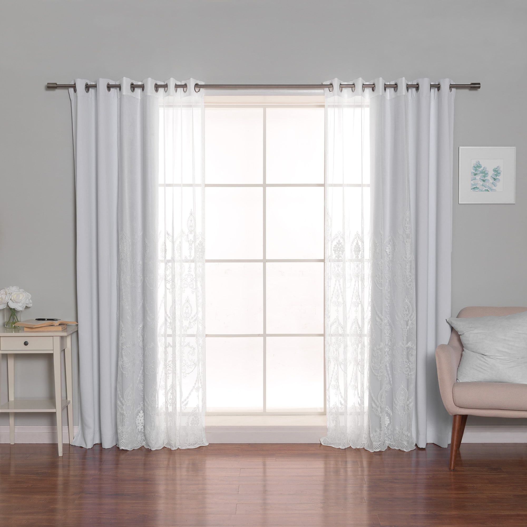 Best Home Fashion MM-TRELLIS-84-VAPOR 84-Inches Vapor Blackout Grommet Curtain panel 4-pack