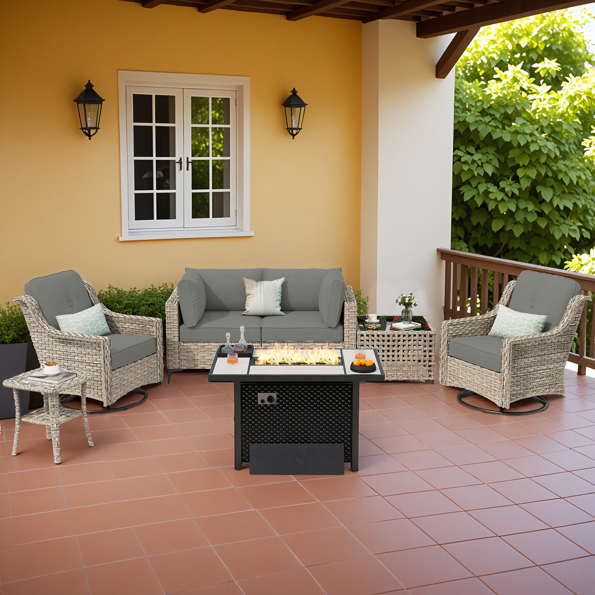 ALTRIGUS 6L-CFP03-YZSKT207-AL 7 -Piece Wicker Patio Sofa Conversation Set with Dark Gray Cushions