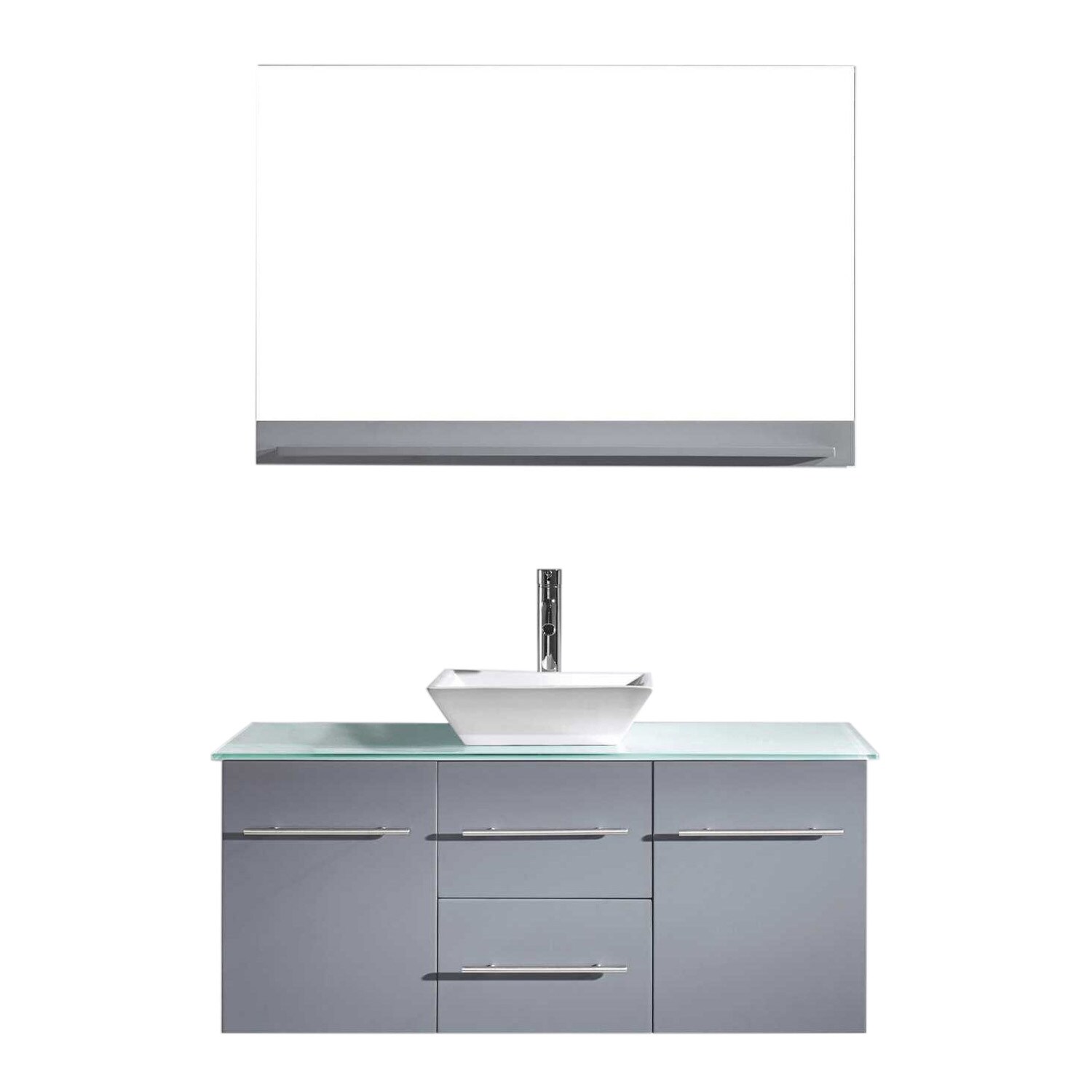 Virtu USA MS-420-G-GR Marsala 48-in Gray Single Sink Floating Bathroom Vanity with Clear Tempered Glass Top (Mirror Included)