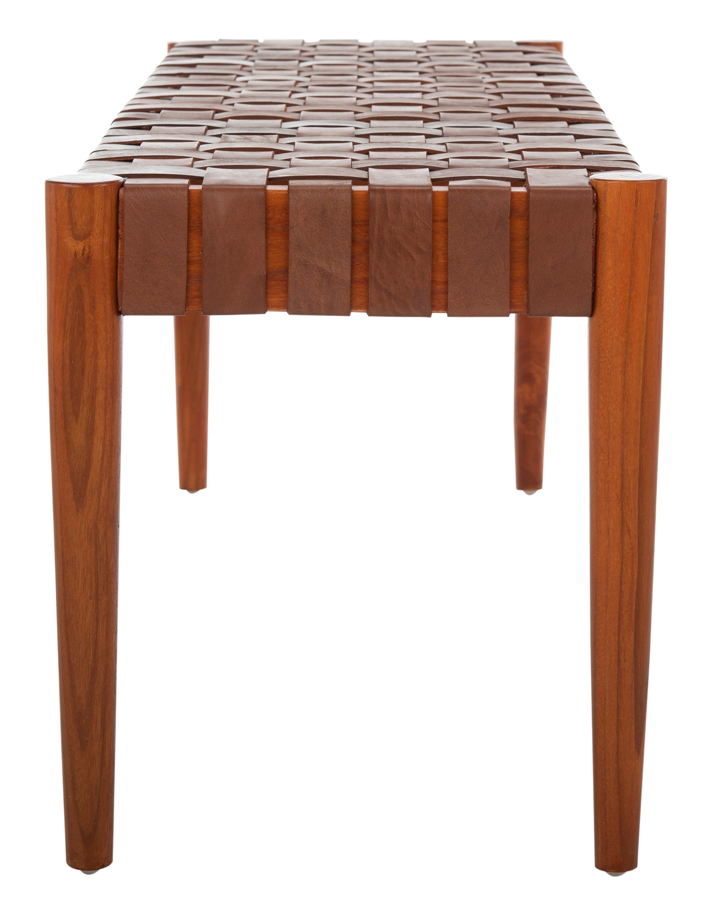 Amalia 47'' Cognac Leather and Dark Brown Mindi Wood Bench