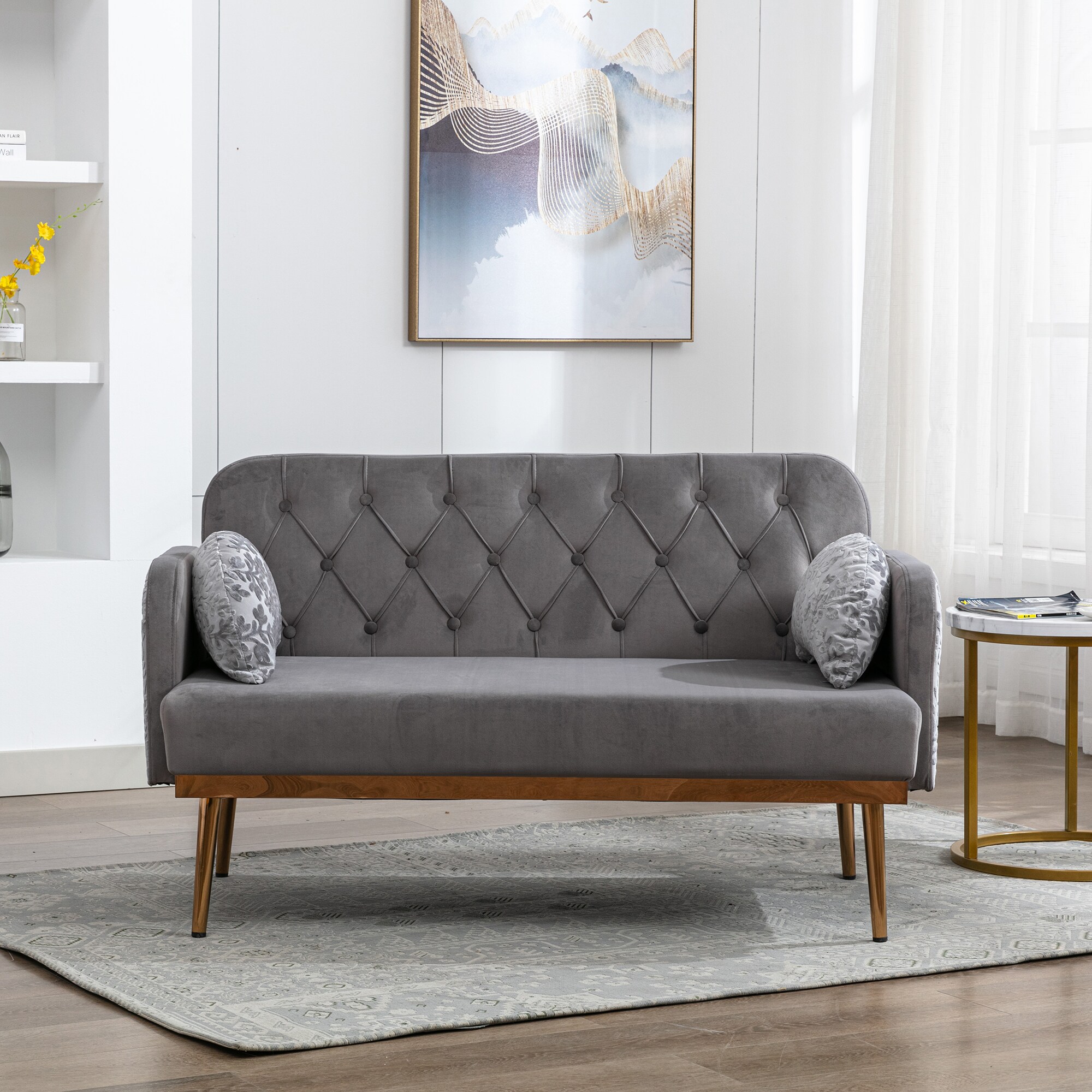 Clihome Accent Sofa 55.11-in Modern Gray Velvet Loveseat in the Couches ...