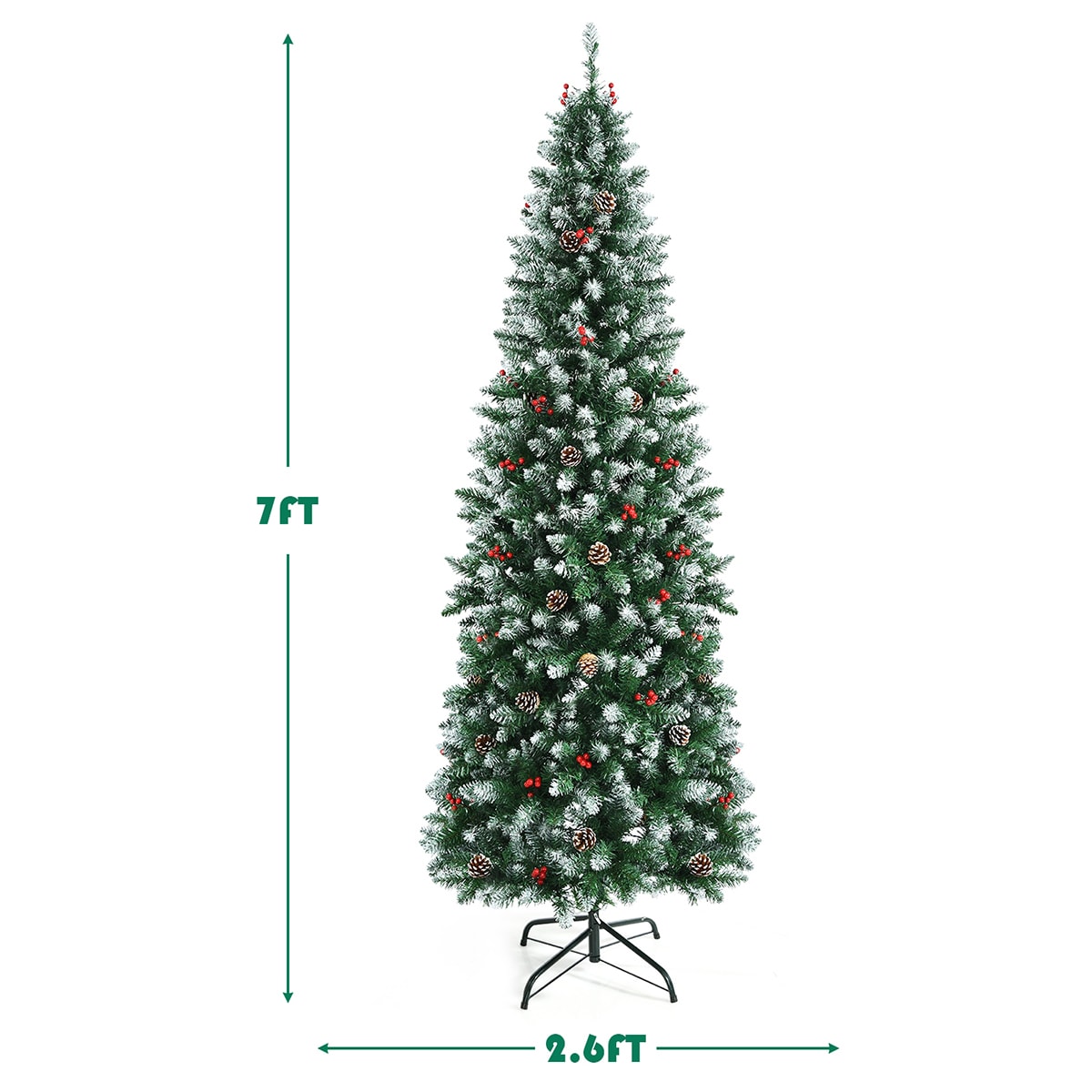 WELLFOR 7-ft Pre-lit Pencil Flocked Artificial Christmas Tree with LED ...