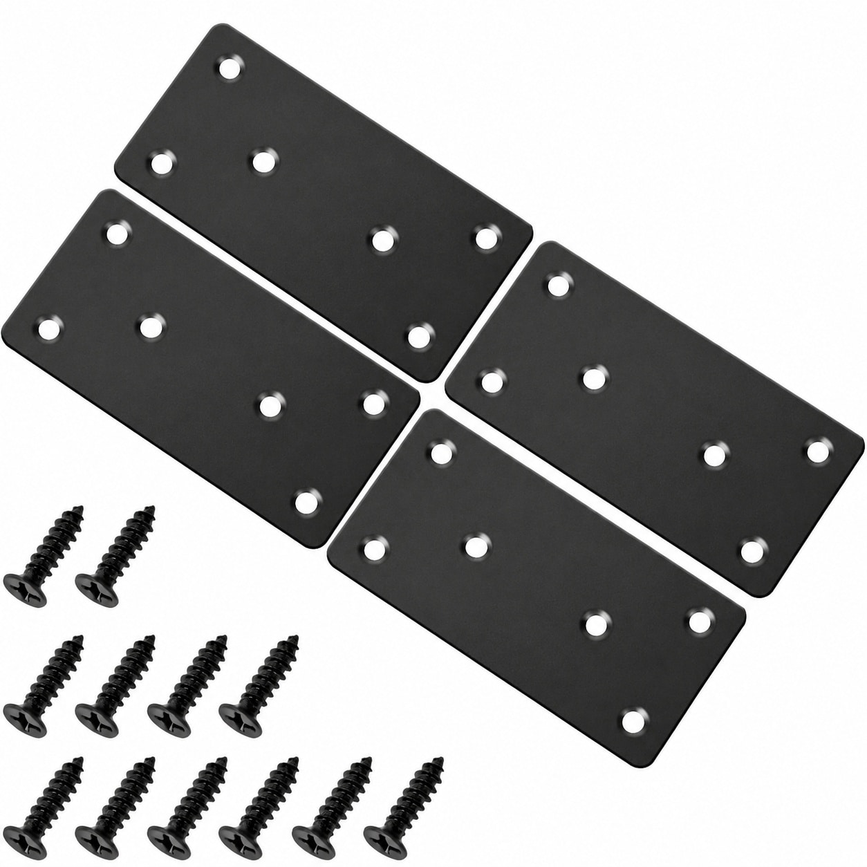 Aoibox  Flat Mending Plates 3 9 x 2 in Black Steel Reinforcement Brackets with Countersunk Holes 4 Pack with Screws