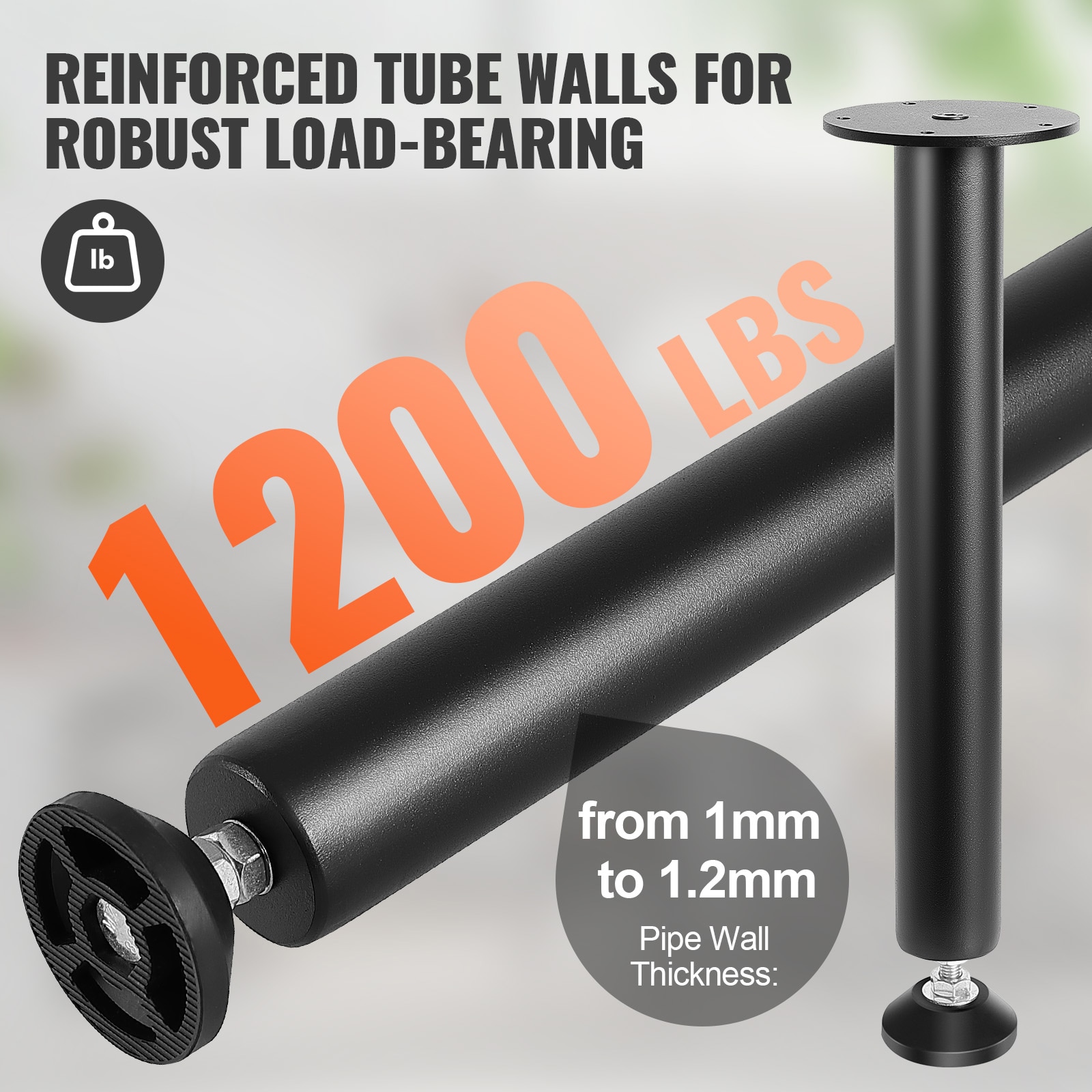 Black 16'' Adjustable Solid Steel Desk Legs Set of 4