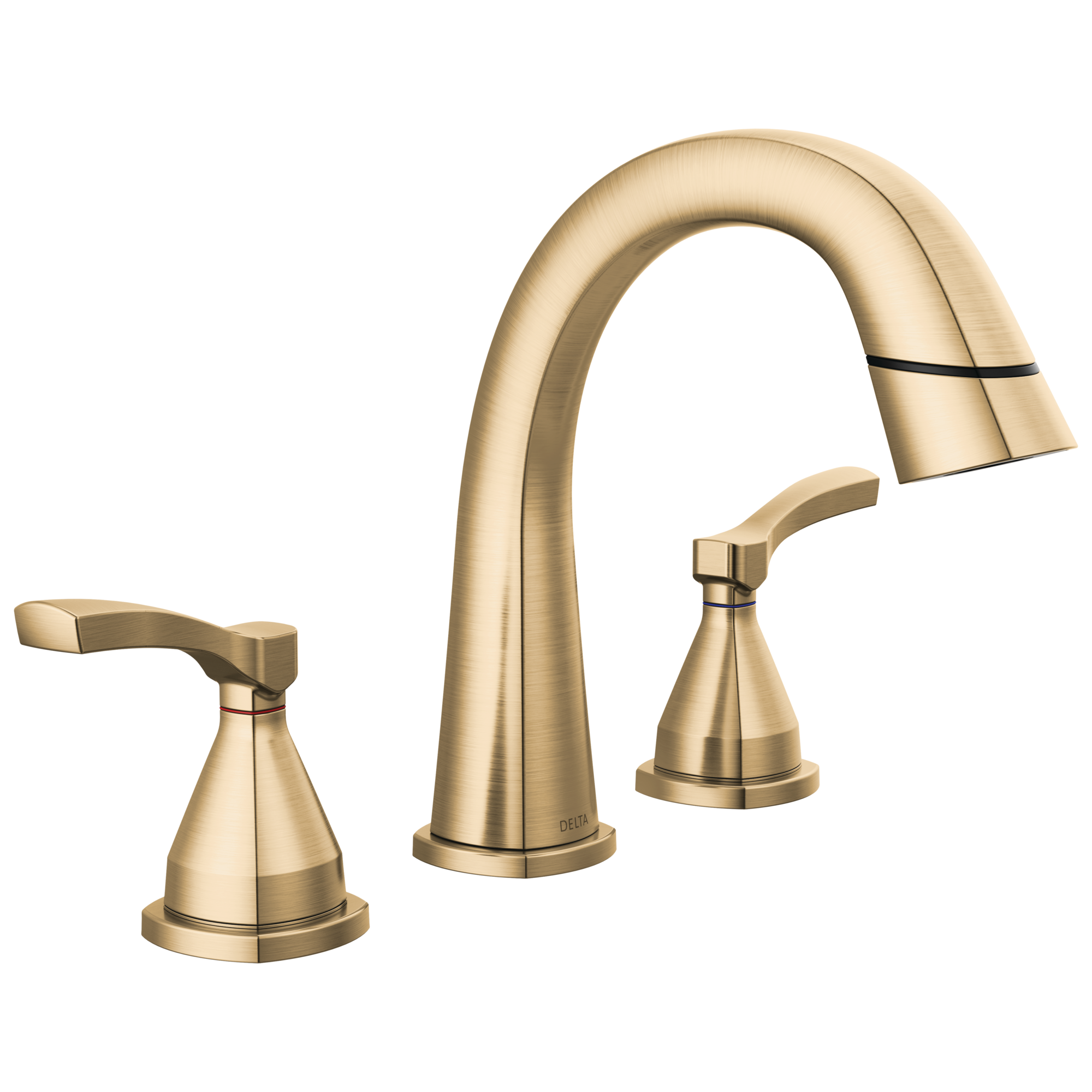 Delta 35775-CZPD-PR-DST Stryke Lumicoat Champagne Bronze Widespread 2-handle WaterSense Mid-arc Residential Handle Pull-down Bathroom Sink Faucet with Drain