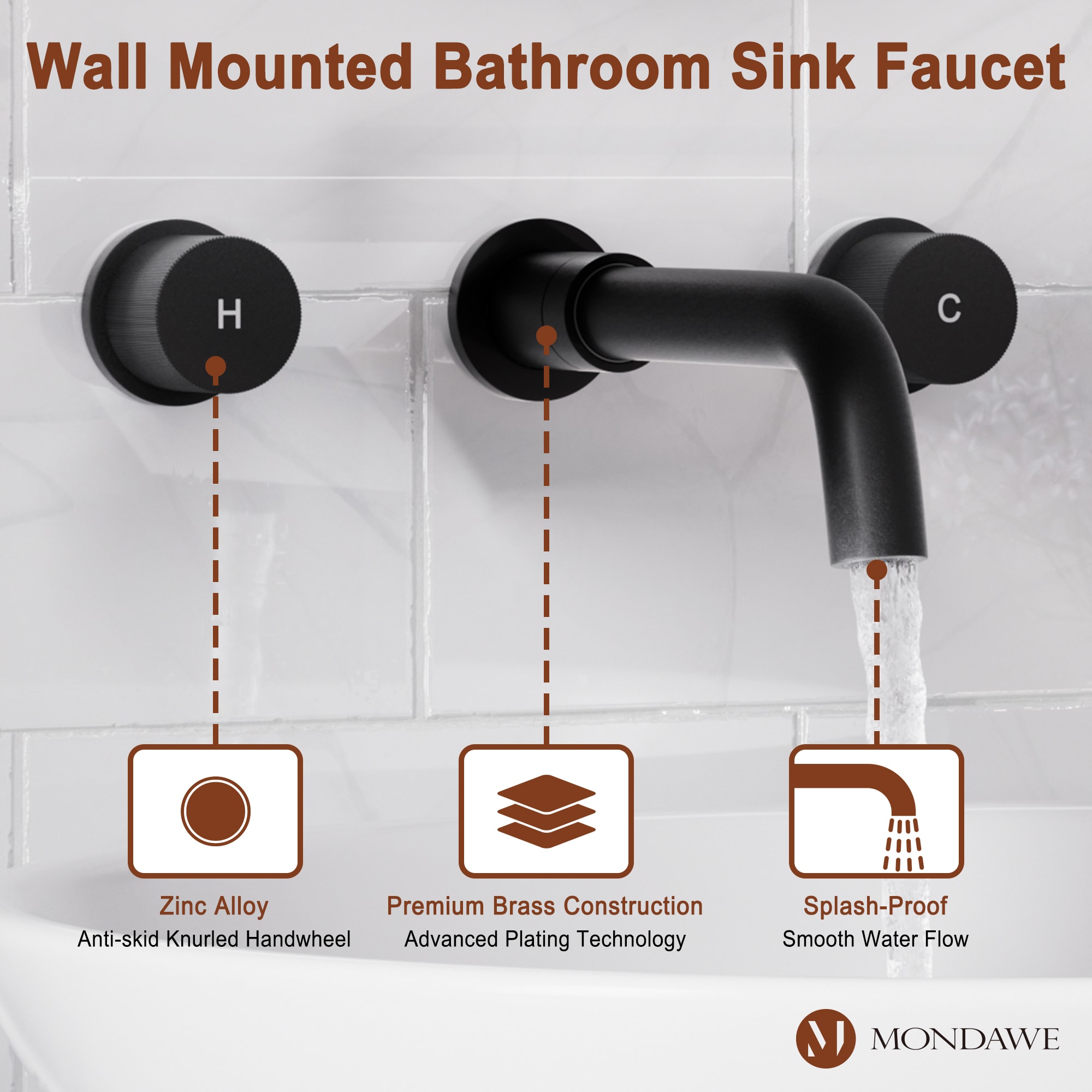 Mondawe Matte Black Wall-mount 2-handle Bathroom Sink Faucet with Deck  Plate in the Bathroom Sink Faucets department at